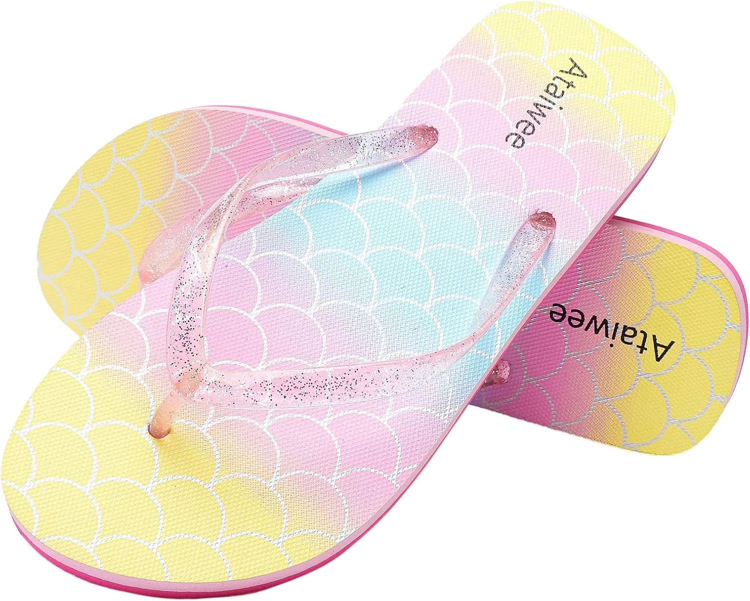 Ataiwee Girls Flip Flop Sandals - Kids Printed Slide Shoes for Little/Big Kid.