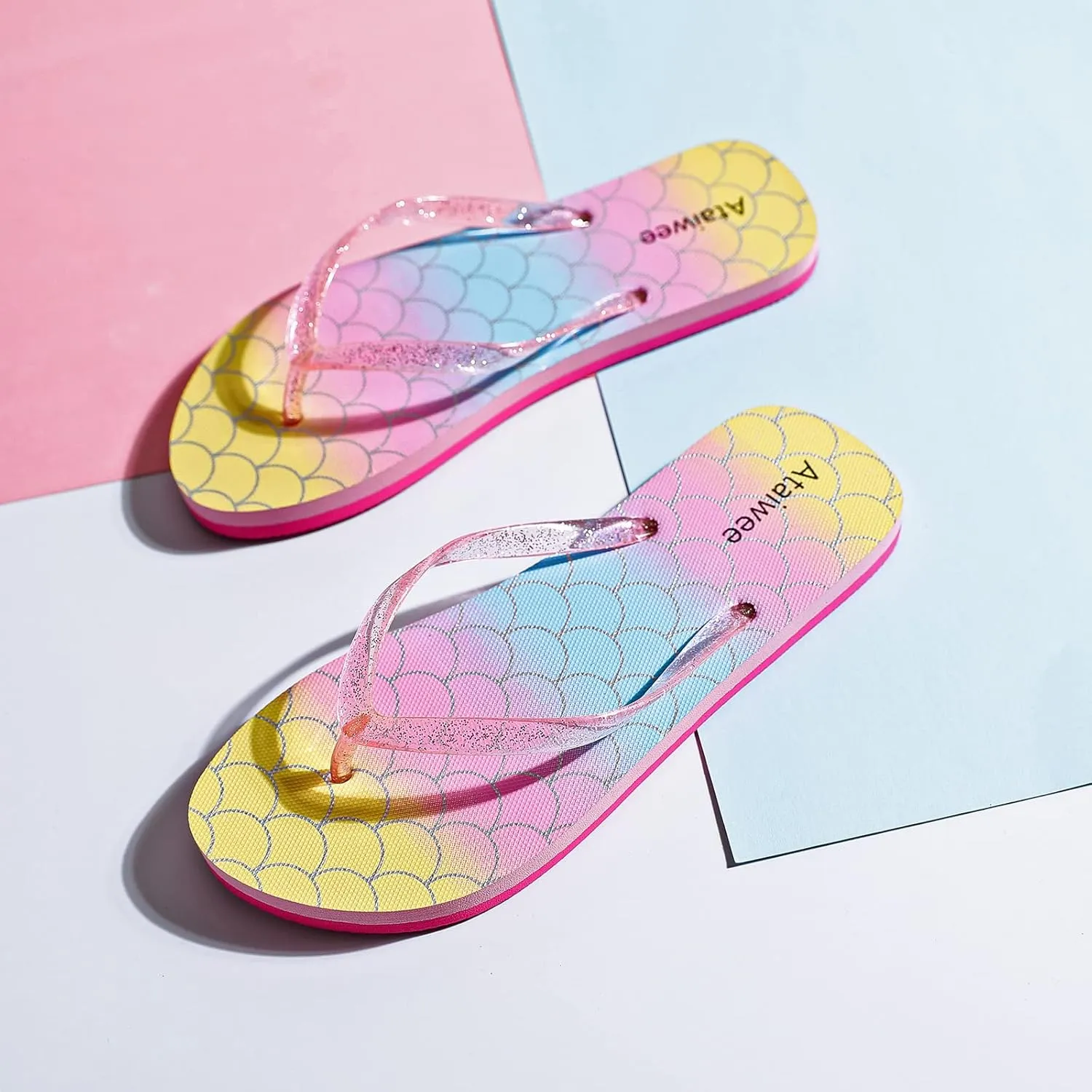 Ataiwee Girls Flip Flop Sandals - Kids Printed Slide Shoes for Little/Big Kid.