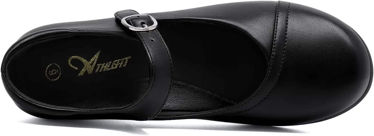 Athlefit Mary Jane Flats for Women Dressy Ballet Flats Shoes Comfortable Round Toe Buckle Work Flat Shoes