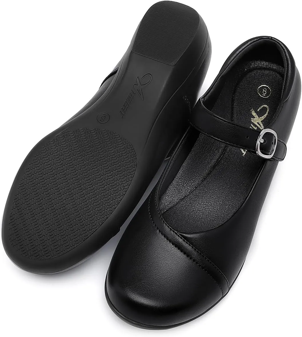Athlefit Mary Jane Flats for Women Dressy Ballet Flats Shoes Comfortable Round Toe Buckle Work Flat Shoes