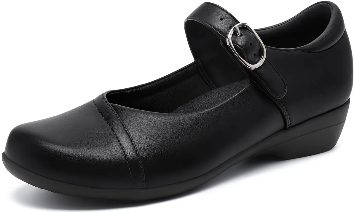 Athlefit Mary Jane Flats for Women Dressy Ballet Flats Shoes Comfortable Round Toe Buckle Work Flat Shoes