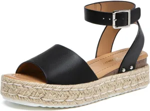Athlefit Women's Platform Espadrille Wedge Sandals Comfortable Open Toe Buckle Sandals for Summer Casual