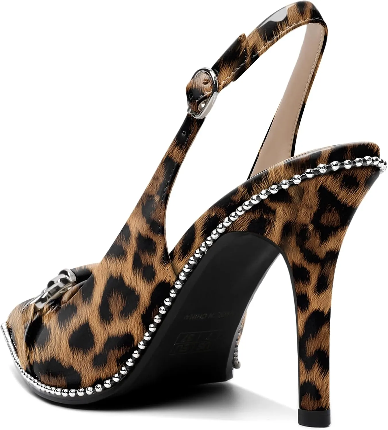 AUMOTED Women Beaded Pumps Slingback High Heel Stilettos Pointed Toe Shoes Slip On 3.5 Inch Ankle Strap Adjustable Patent Leather US Size 5-13