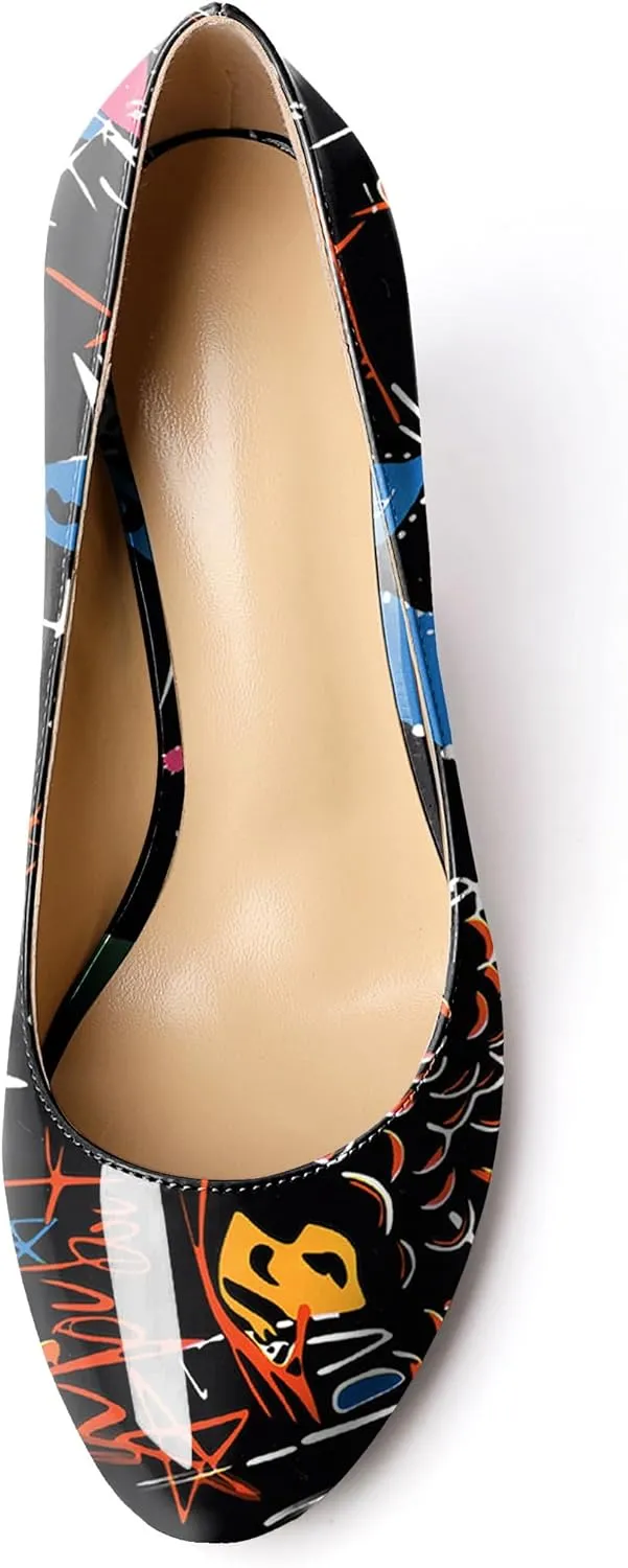 AUMOTED Women Casual Patent Round Toe Pumps Stiletto High Heel Slip On Evening Wedding Dress Shoes 3.4 Inch