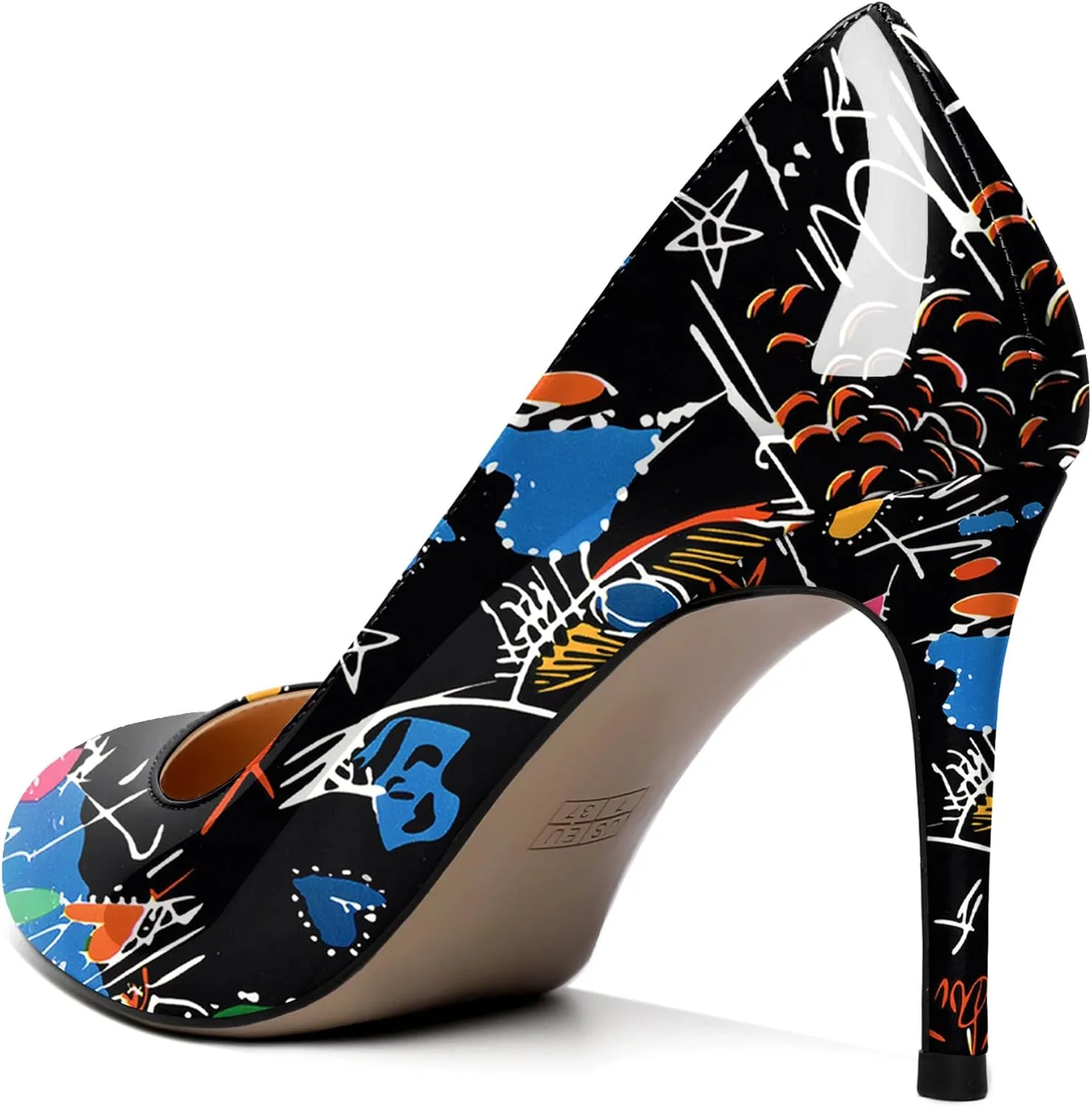 AUMOTED Women Casual Patent Round Toe Pumps Stiletto High Heel Slip On Evening Wedding Dress Shoes 3.4 Inch