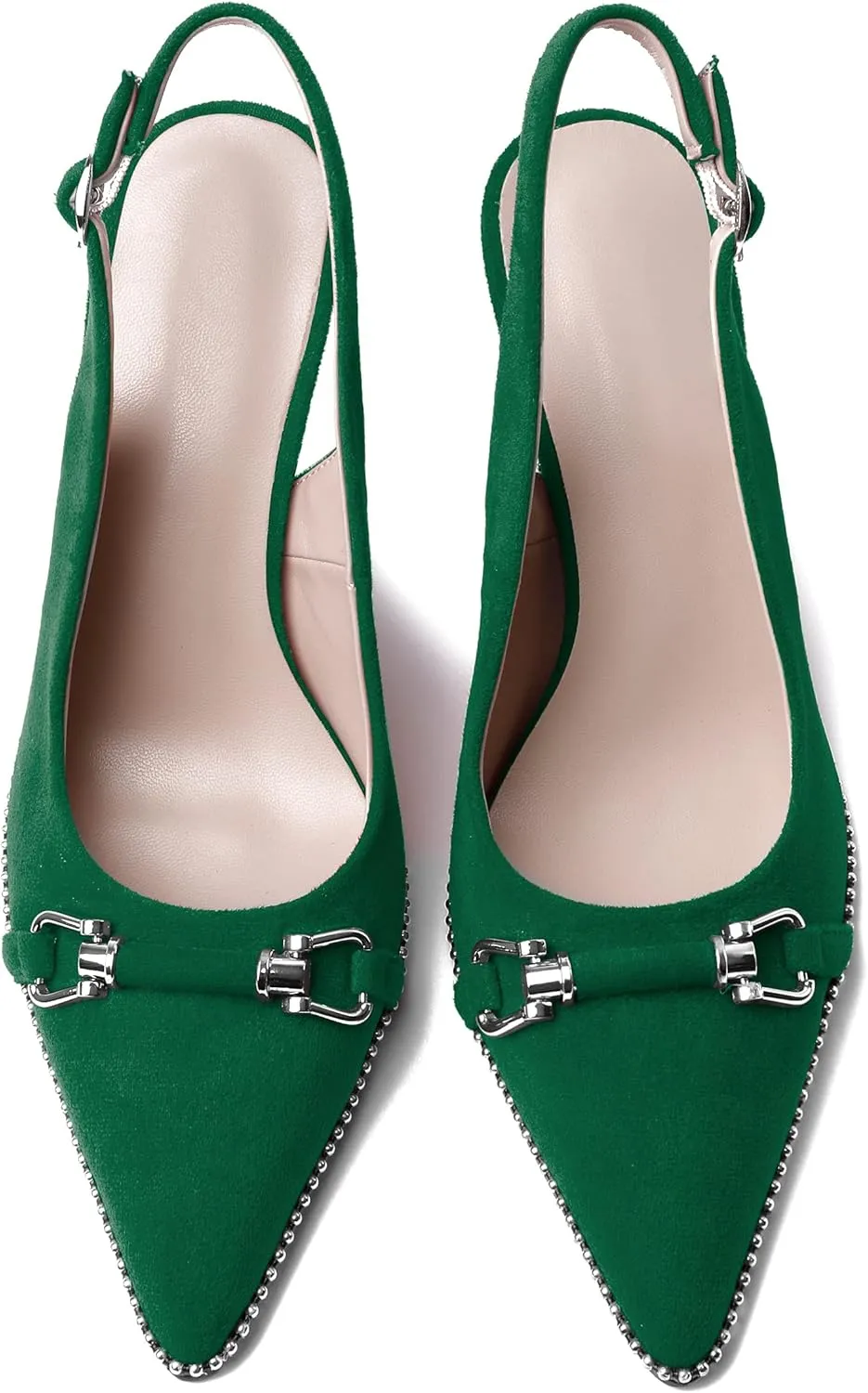 AUMOTED Women's Slingback High Heel Sliver Beaded Pointed Toe Pumps Slip On Stilettos High Heel Ankle Strap Dress Shoes 3.5 Inch