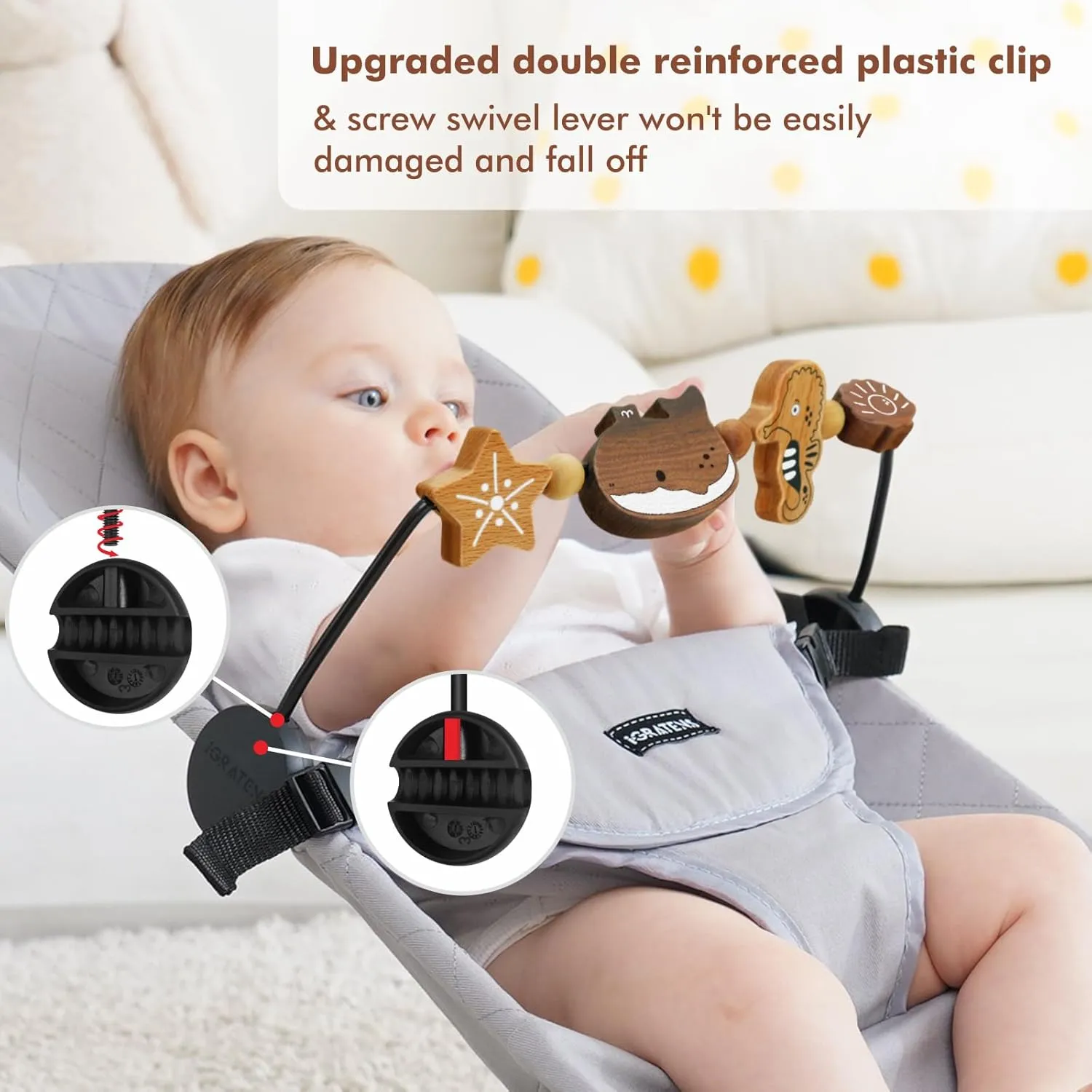 Baby Bjorn Bouncer Toy Bar - Toy Bar for Baby Bouncer Soft & Bliss, Easy to Attach and Remove, 360°Rotating Natural Wooden Toys, Exciting Design for Curious Babies, Sea Animals