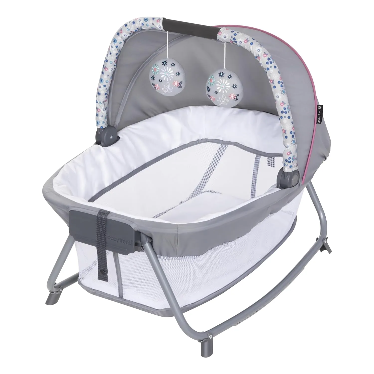 Baby Trend Nursery Den Playard with with Rocking Cradle, Snooze Pod, Flip Over Changer, Daisy Pink
