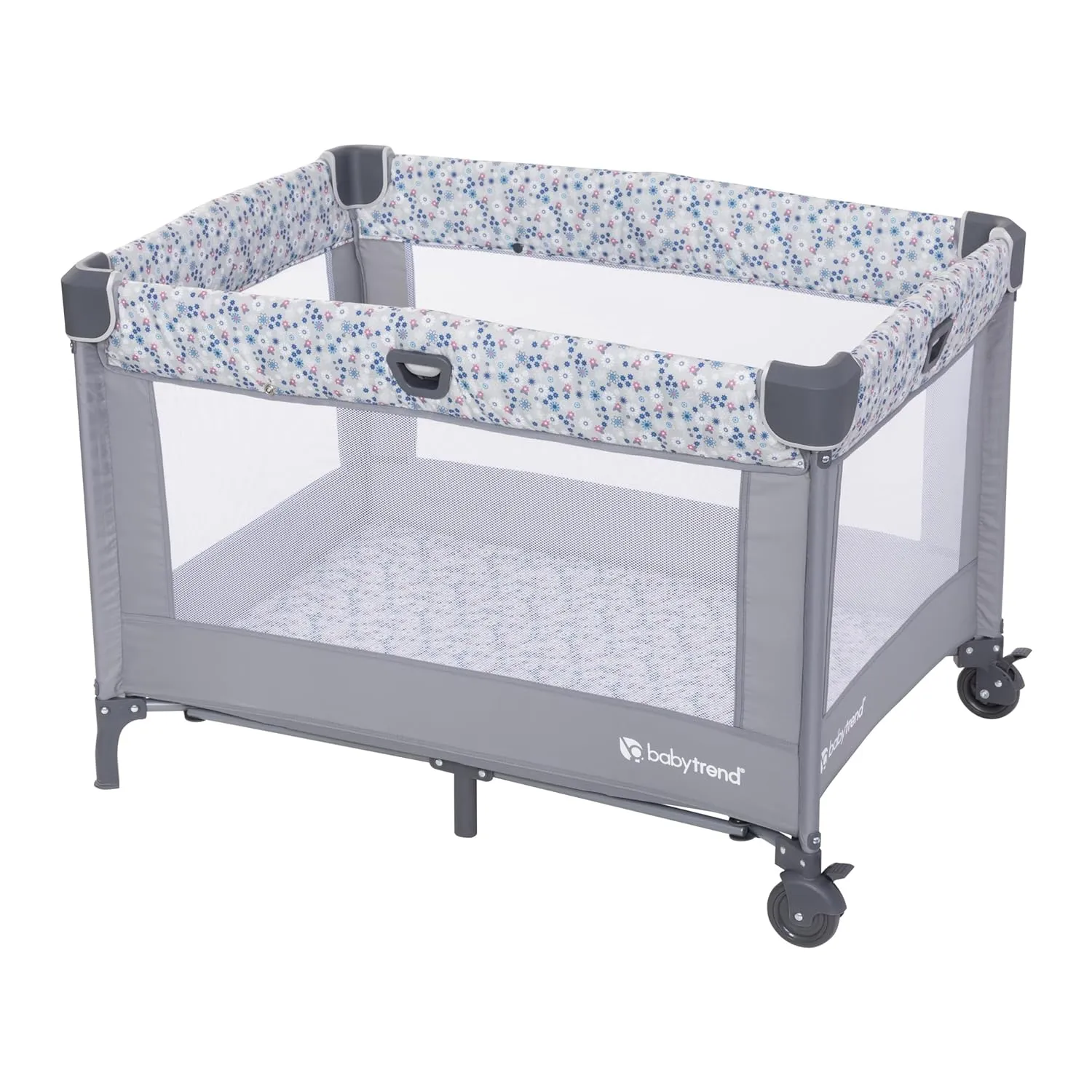 Baby Trend Nursery Den Playard with with Rocking Cradle, Snooze Pod, Flip Over Changer, Daisy Pink