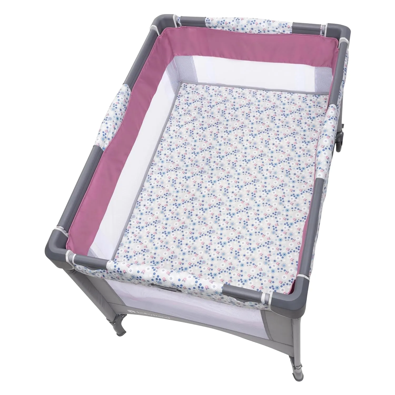 Baby Trend Nursery Den Playard with with Rocking Cradle, Snooze Pod, Flip Over Changer, Daisy Pink