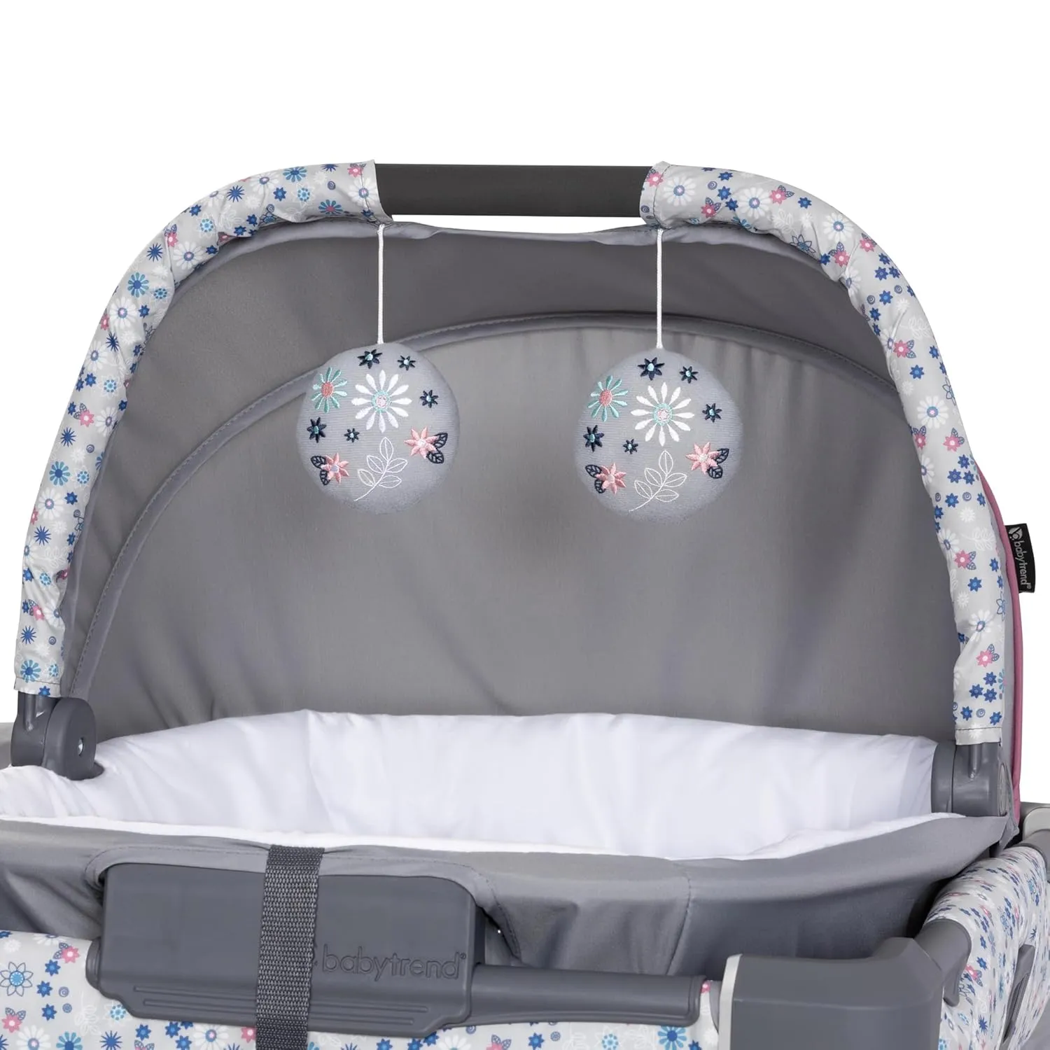 Baby Trend Nursery Den Playard with with Rocking Cradle, Snooze Pod, Flip Over Changer, Daisy Pink