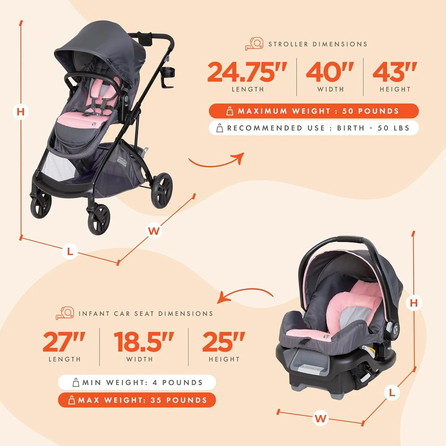 Baby Trend Sonar™ Switch 6-in-1 Modular Stroller Travel System with Ally™ Infant Car Seat, Desert Pinnk