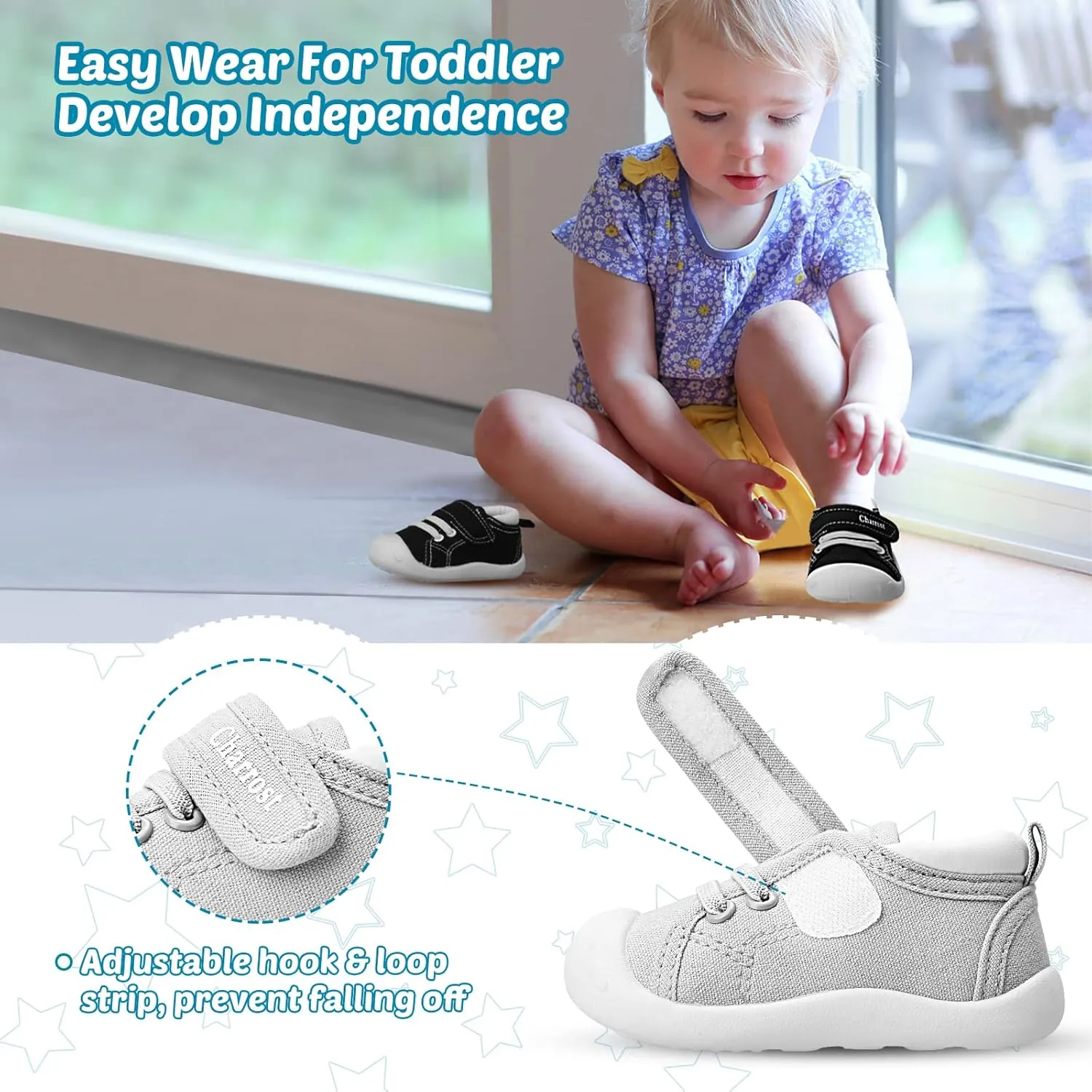 Baby Walking Shoes Toddler Girl Boy Soft Sole Breathable Cotton Canvas Shoes Infant Lightweight Non-Slip Safer Slip-on First Walkers Shoes Casual Tennis Wide Sneakers Rubber Soles Running Outdoor