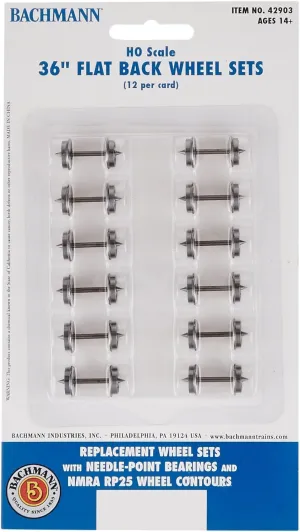 Bachmann Trains 36" FLAT BACK WHEEL SETS (12 per card) - HO Scale