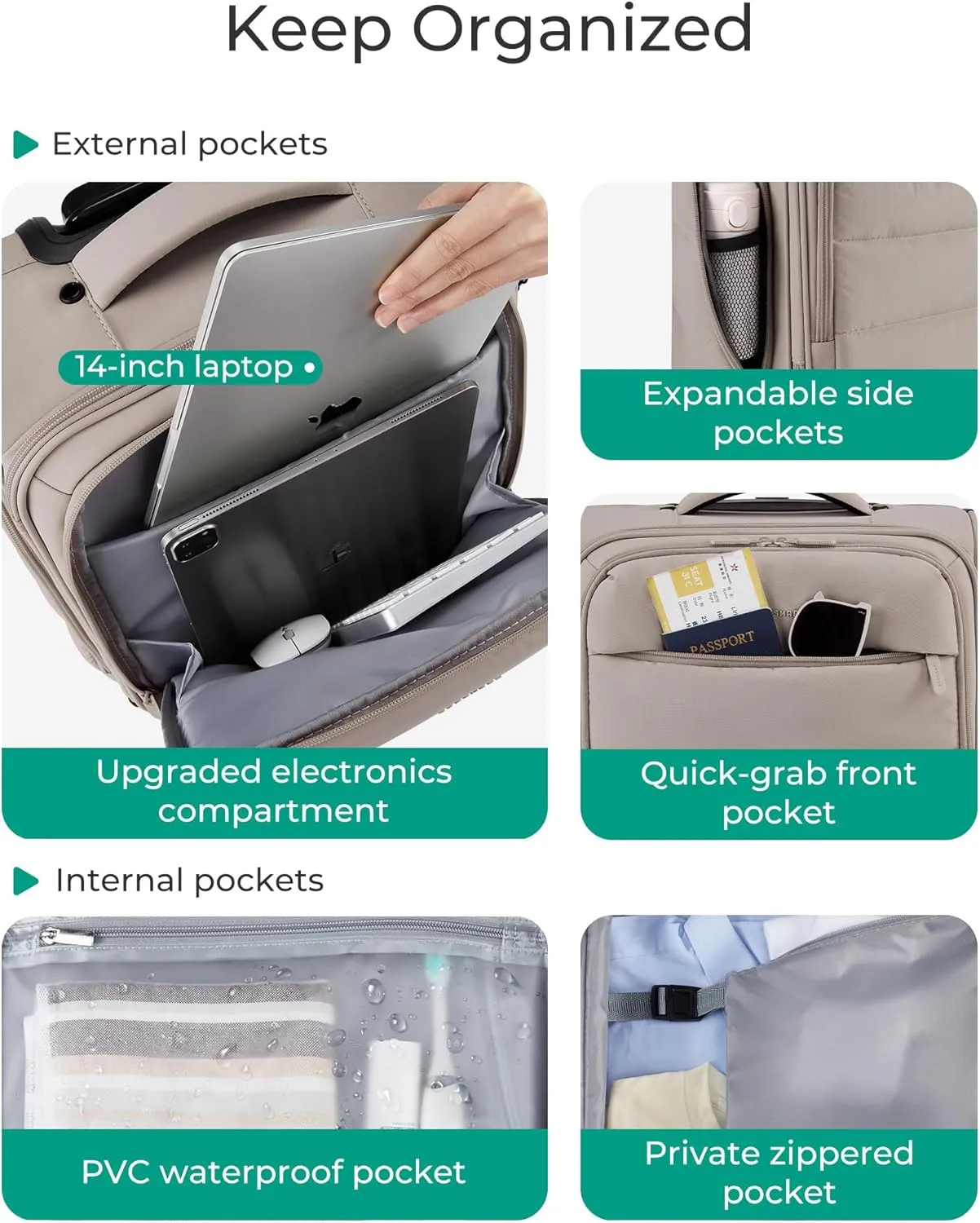 BAGSMART Underseat Carry on Luggage with Wheels, Soft Underseat Travel Luggage with PVC Wet/Dry Pockets, Lightweight Soft Personal Item Suitcase for Short Trip,Came