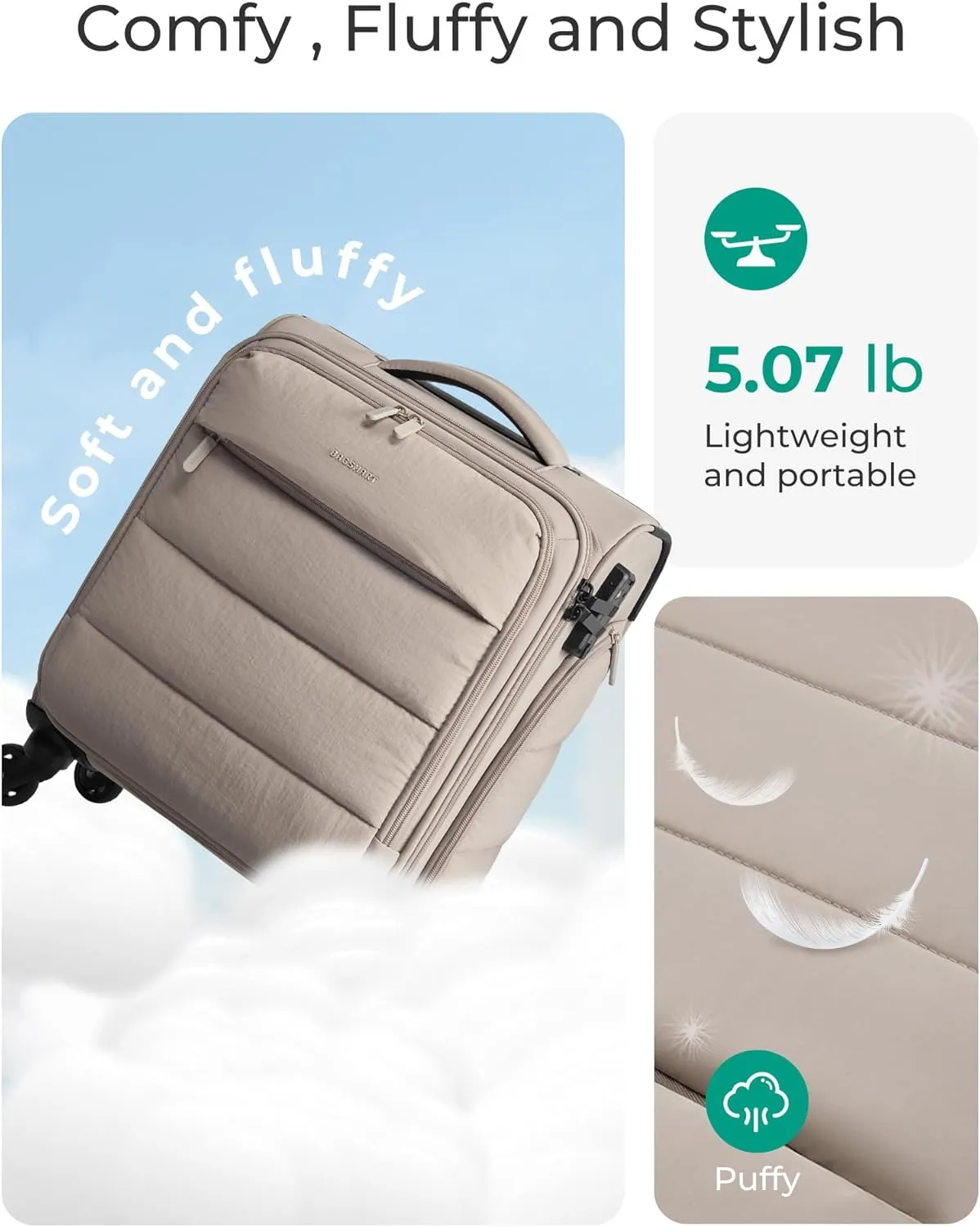 BAGSMART Underseat Carry on Luggage with Wheels, Soft Underseat Travel Luggage with PVC Wet/Dry Pockets, Lightweight Soft Personal Item Suitcase for Short Trip,Came