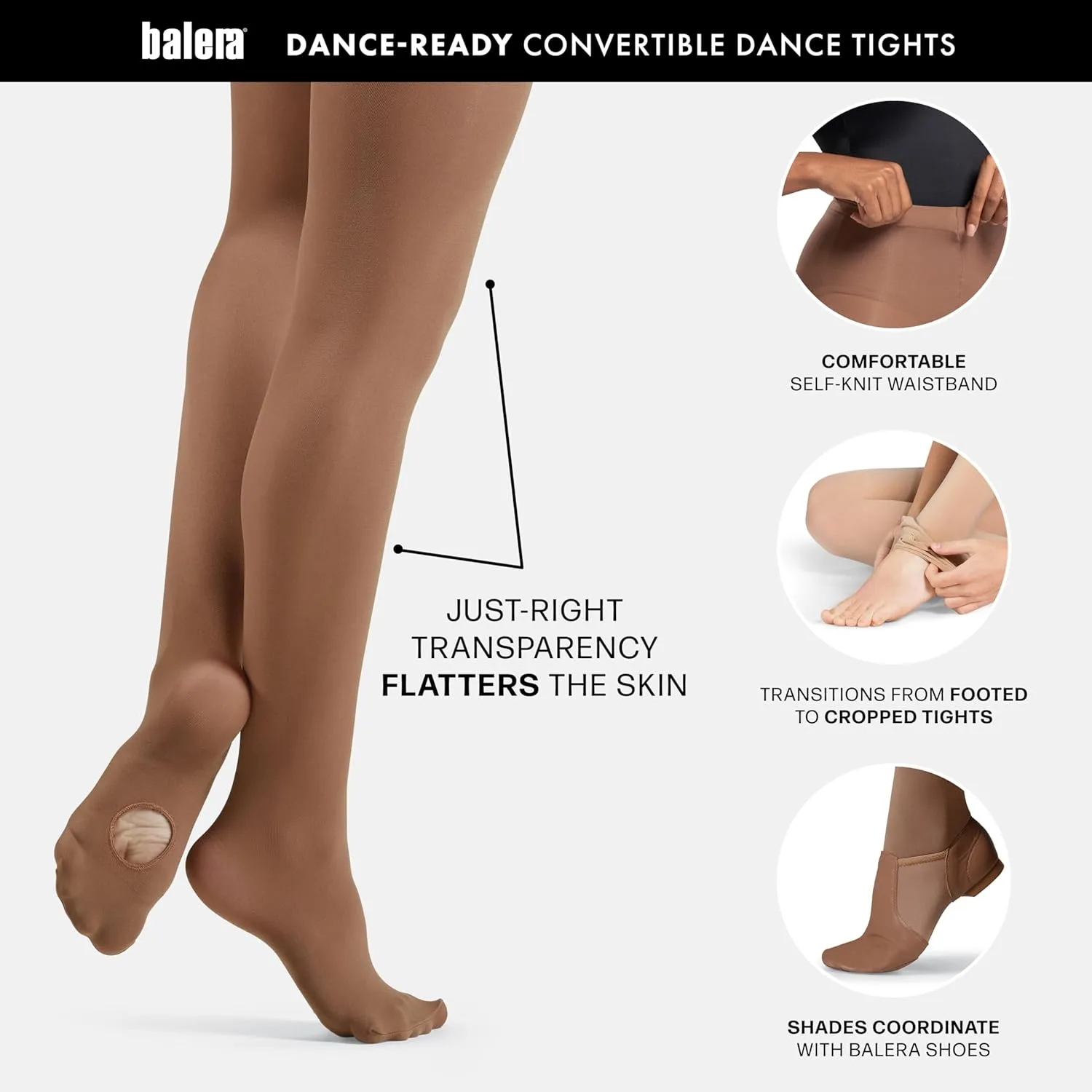 Balera Convertible Tights with Self Knit Waistband for Girls & Women Perfect for Dance