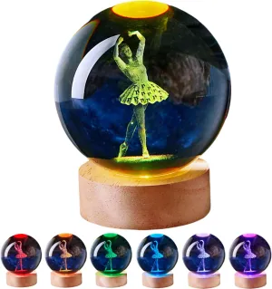 Ballet Girl Crystal Ball Lamp with LED Wooden Base, 16 Colors Change & Remote Control Dancer Crystal Ball Night Light, Upgraded 3.15 Inch Glass Light, Toy Gift for Kids Wife Dance Enthusiasts (ballet)