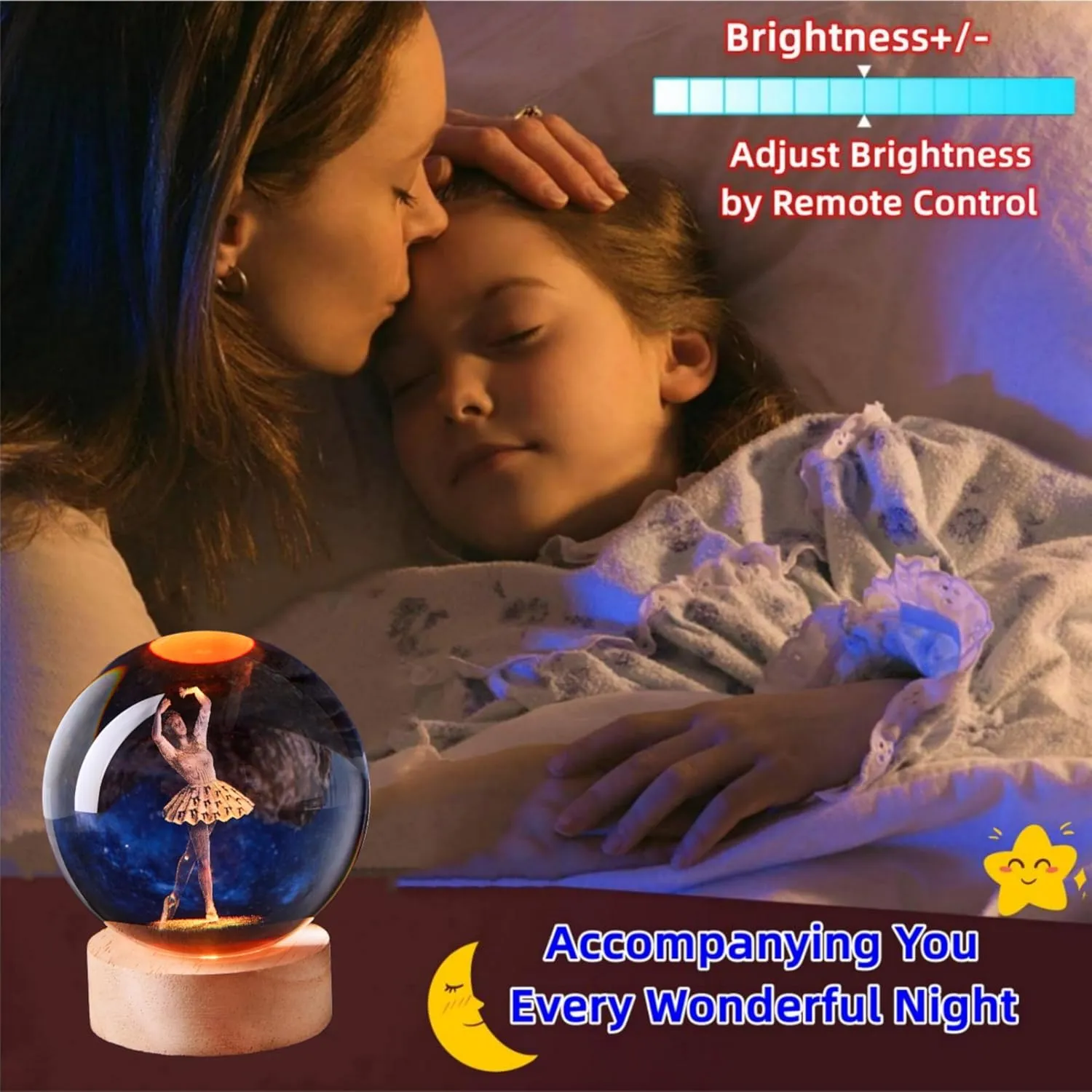 Ballet Girl Crystal Ball Lamp with LED Wooden Base, 16 Colors Change & Remote Control Dancer Crystal Ball Night Light, Upgraded 3.15 Inch Glass Light, Toy Gift for Kids Wife Dance Enthusiasts (ballet)
