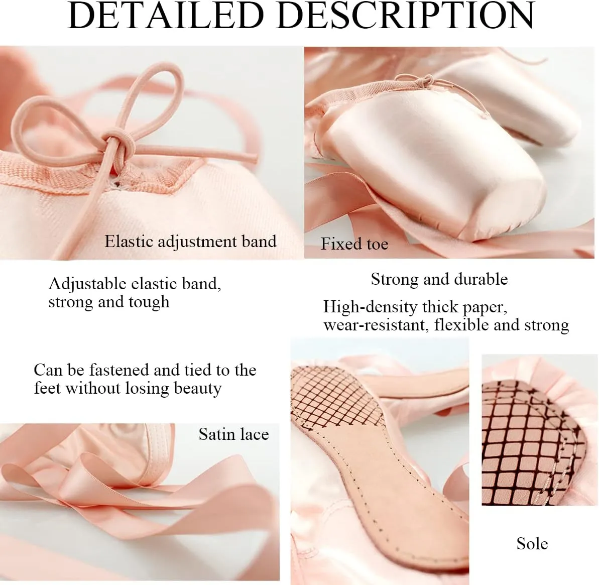 Ballet Pointe Shoes, Ballet Pointe Shoes Satin Professional Dance Shoes, Strong and Durable Toe Cap, Wear-Resistant Sole for Girls and Women-37-pink,SHhg894064769-Black-43 EU