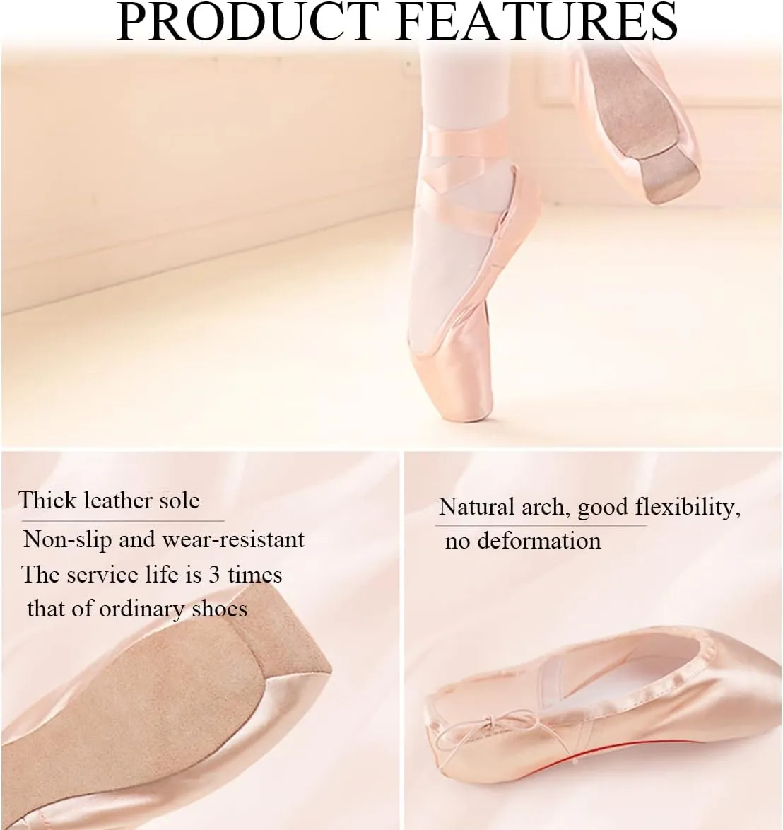 Ballet Pointe Shoes, Ballet Pointe Shoes Satin Professional Dance Shoes, Strong and Durable Toe Cap, Wear-Resistant Sole for Girls and Women-37-pink,SHhg894064769-Black-43 EU