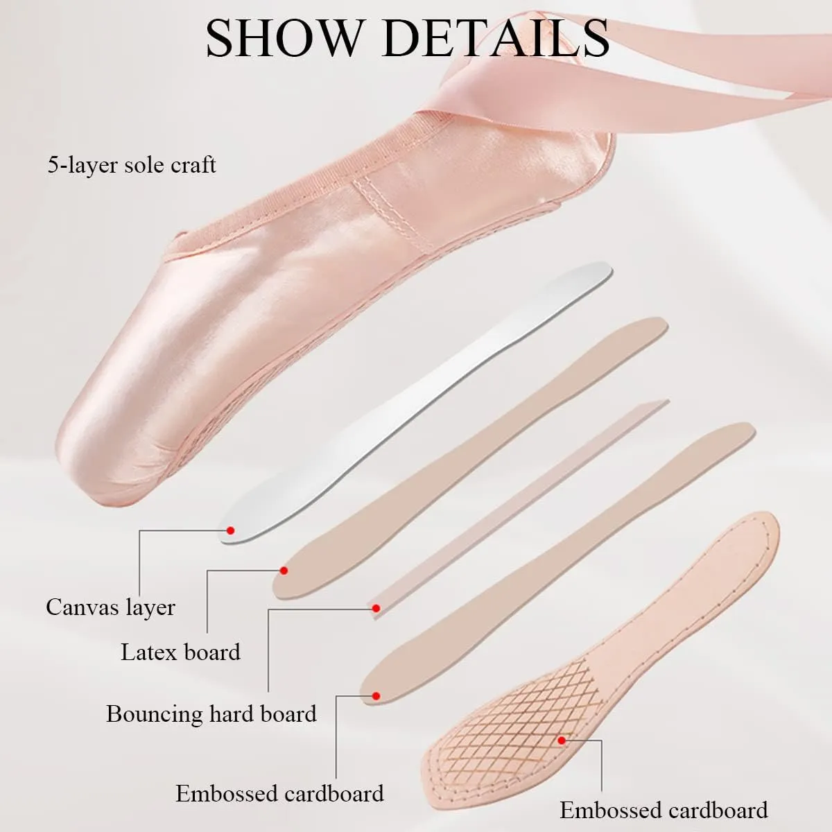 Ballet Pointe Shoes, Ballet Pointe Shoes Satin Professional Dance Shoes, Strong and Durable Toe Cap, Wear-Resistant Sole for Girls and Women-37-pink,SHhg894064769-Black-43 EU