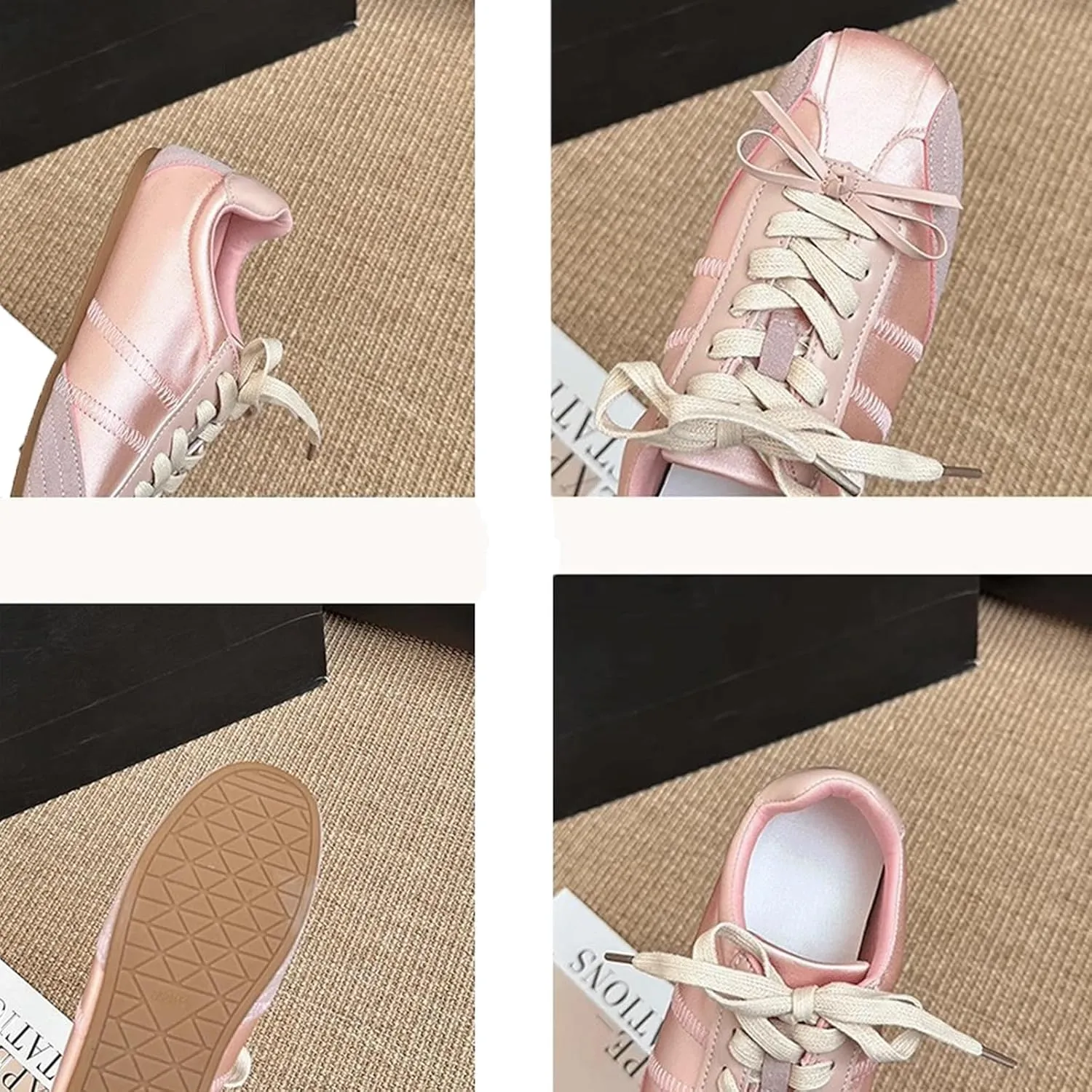 Ballet Sneakers for Woman Leather Satin Lace Up Soft Elegant Ballerina Flats Fancy Trendy Ballet Shoes with Cute Bowknot 2025 Spring Summer Casual Daily Outwear