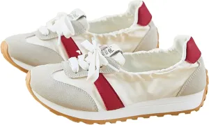Ballet Sneakers for Woman Leather Trendy Wide Box Lace Up Ballerina Shoes Chunky Platform Heels Fancy Sporty Running Walking Ballet Shoes 2025 Spring Summer Casual Comfy