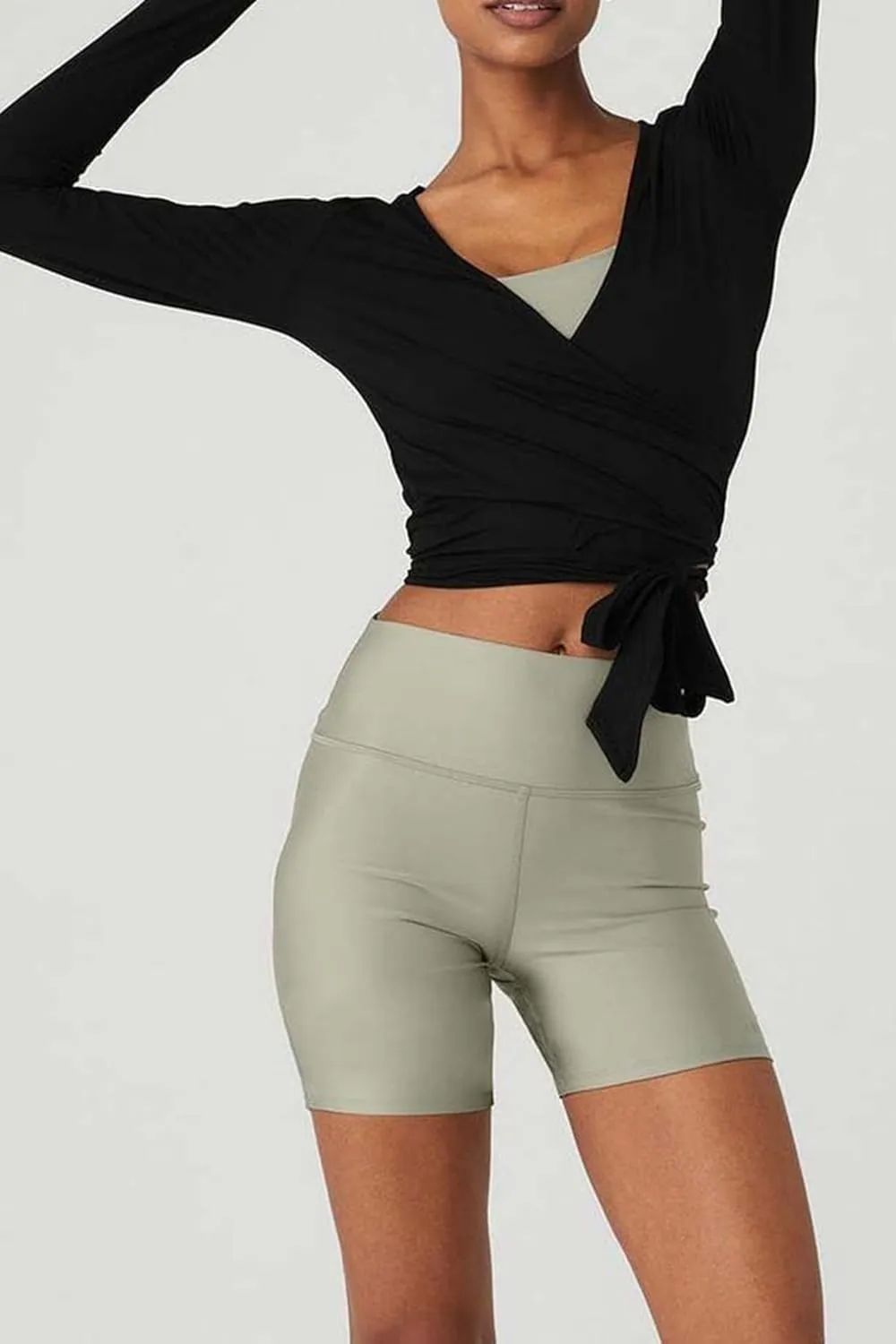Ballet Tie Wrap Top for Women Long Sleeve Cover Up Yoga Pilates Workout Warp Shirts