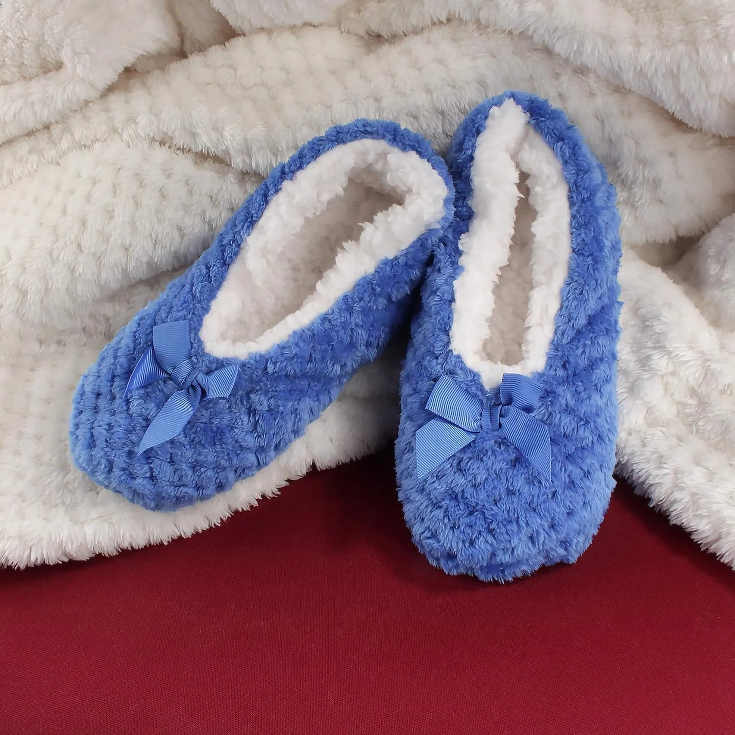 BambooMN Soft Touch Warm Cozy Fuzzy Non-Slip Lined Slip-On Slippers Socks for Adult Women, Indoor Travel House Slippers, 3 Pairs