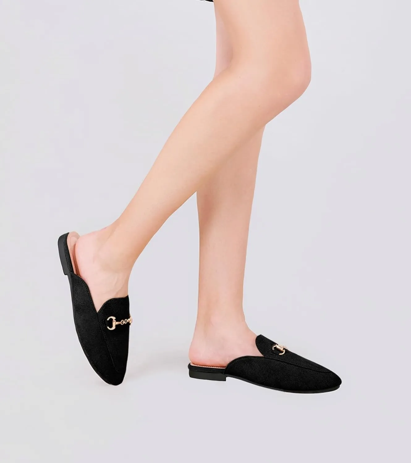 baobeijiadao Womens Closed Round Toe Mules Comfortable Buckle Flats Mules Slip On Backless Loafers for Women