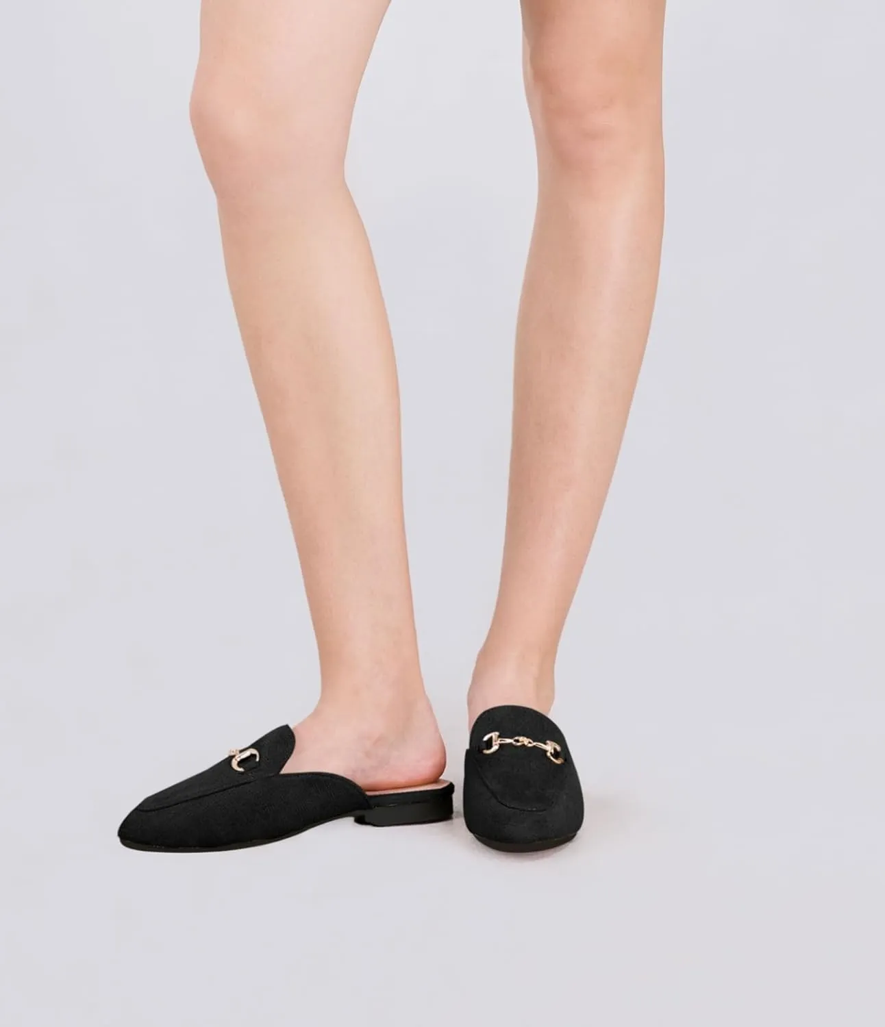 baobeijiadao Womens Closed Round Toe Mules Comfortable Buckle Flats Mules Slip On Backless Loafers for Women