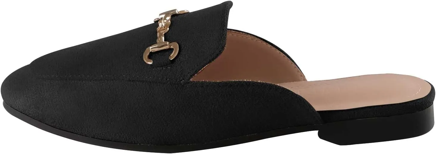 baobeijiadao Womens Closed Round Toe Mules Comfortable Buckle Flats Mules Slip On Backless Loafers for Women