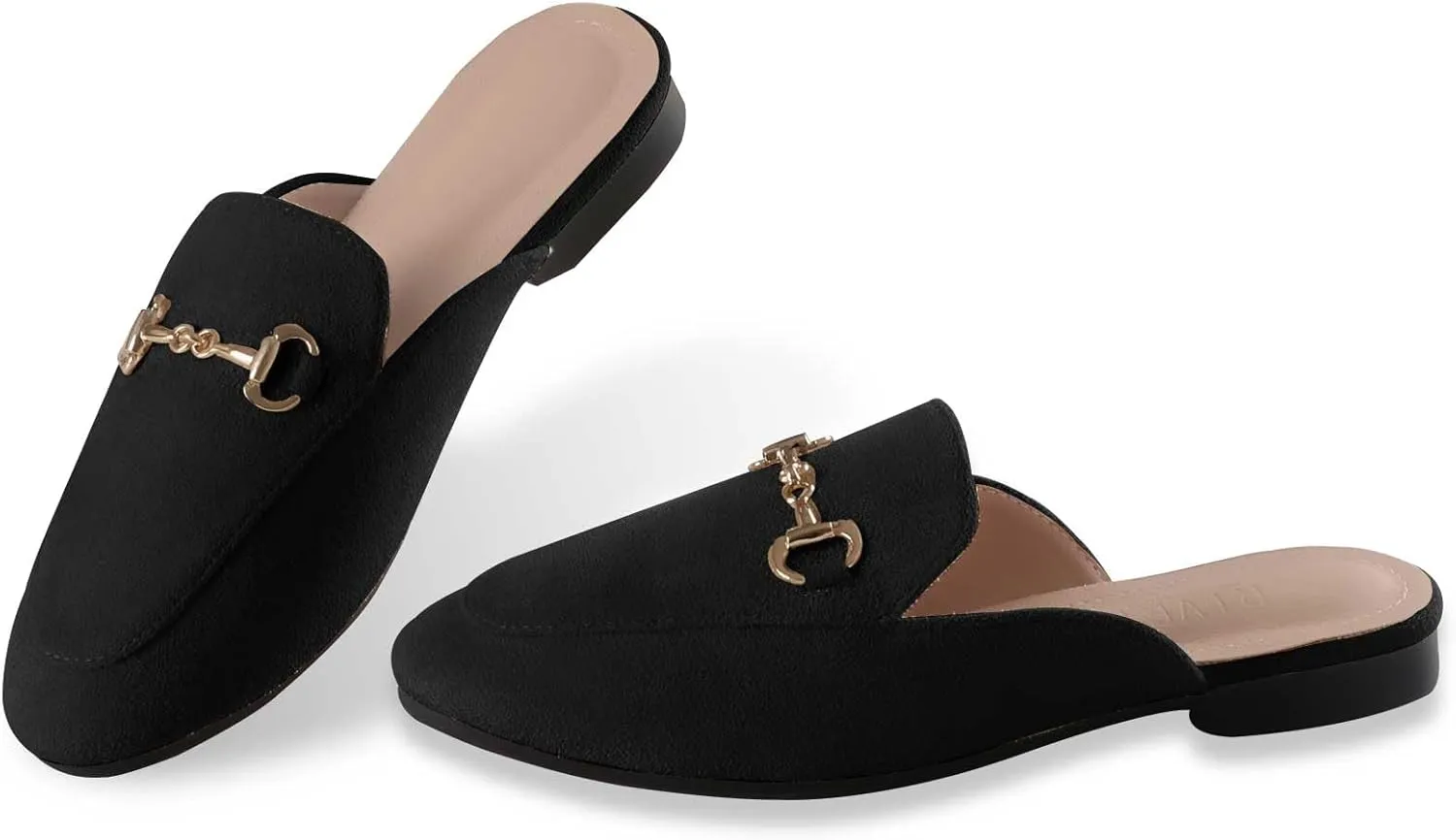 baobeijiadao Womens Closed Round Toe Mules Comfortable Buckle Flats Mules Slip On Backless Loafers for Women