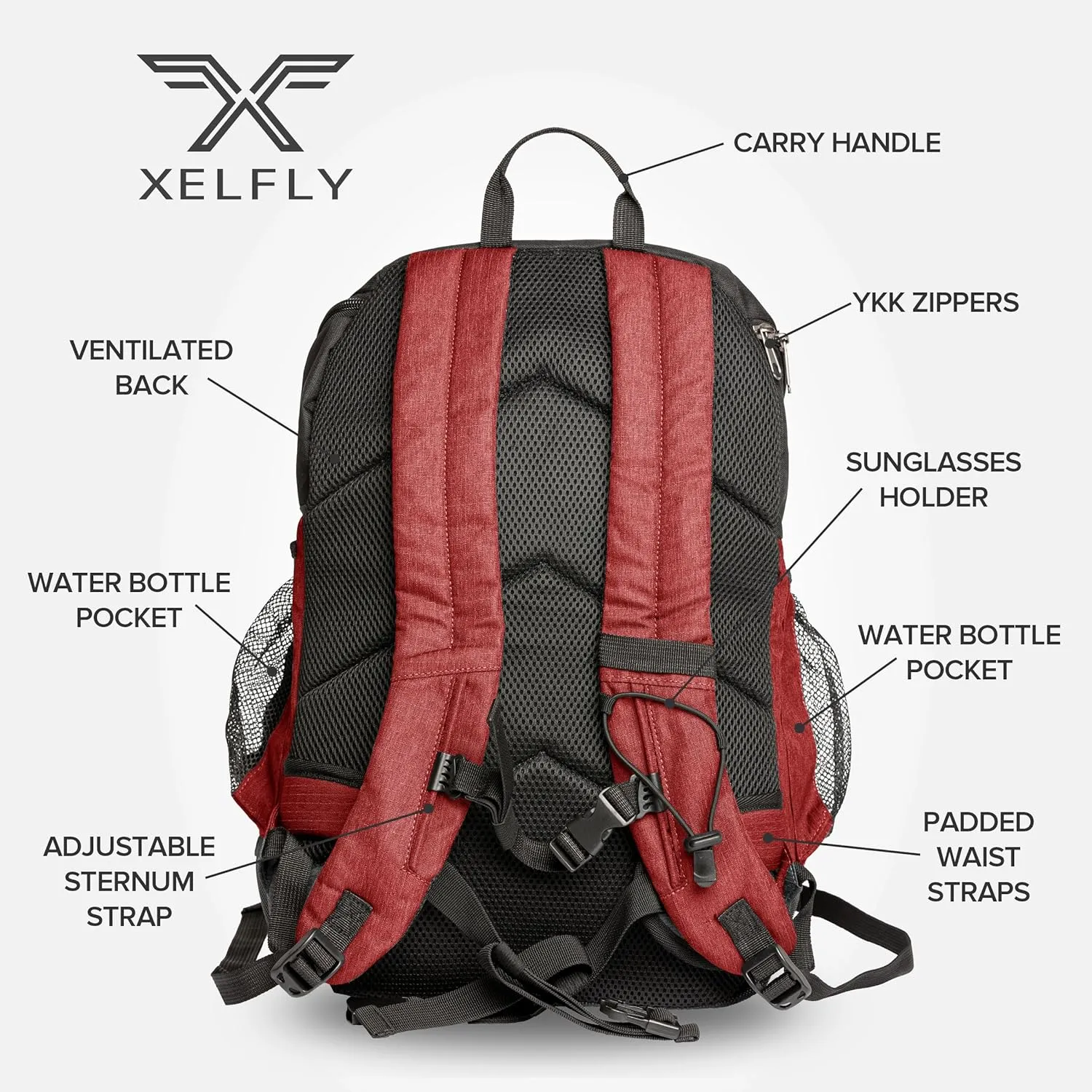 Basketball Backpack with Ball Compartment – Sports Equipment Bag for Soccer Ball, Volleyball, Gym, Outdoor, Travel, Team – 2 Bottle Pockets, Includes Laundry or Shoe Bag – 25L (Red)