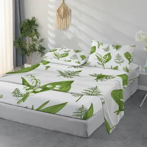 Batmerry Spring Plants Queen Size Soft Microfiber Sheets, Springgreen Lily of The Valley Flowers 4 Piece Luxurious Cooling Bed Sheets Deep Pocket Fits 16" Mattress