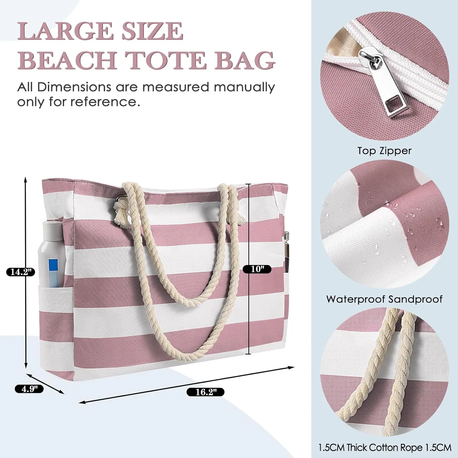 Beach Bags For Women - Large Beach Bags with Zipper Waterproof Sandproof Swim Pool Beach Bag