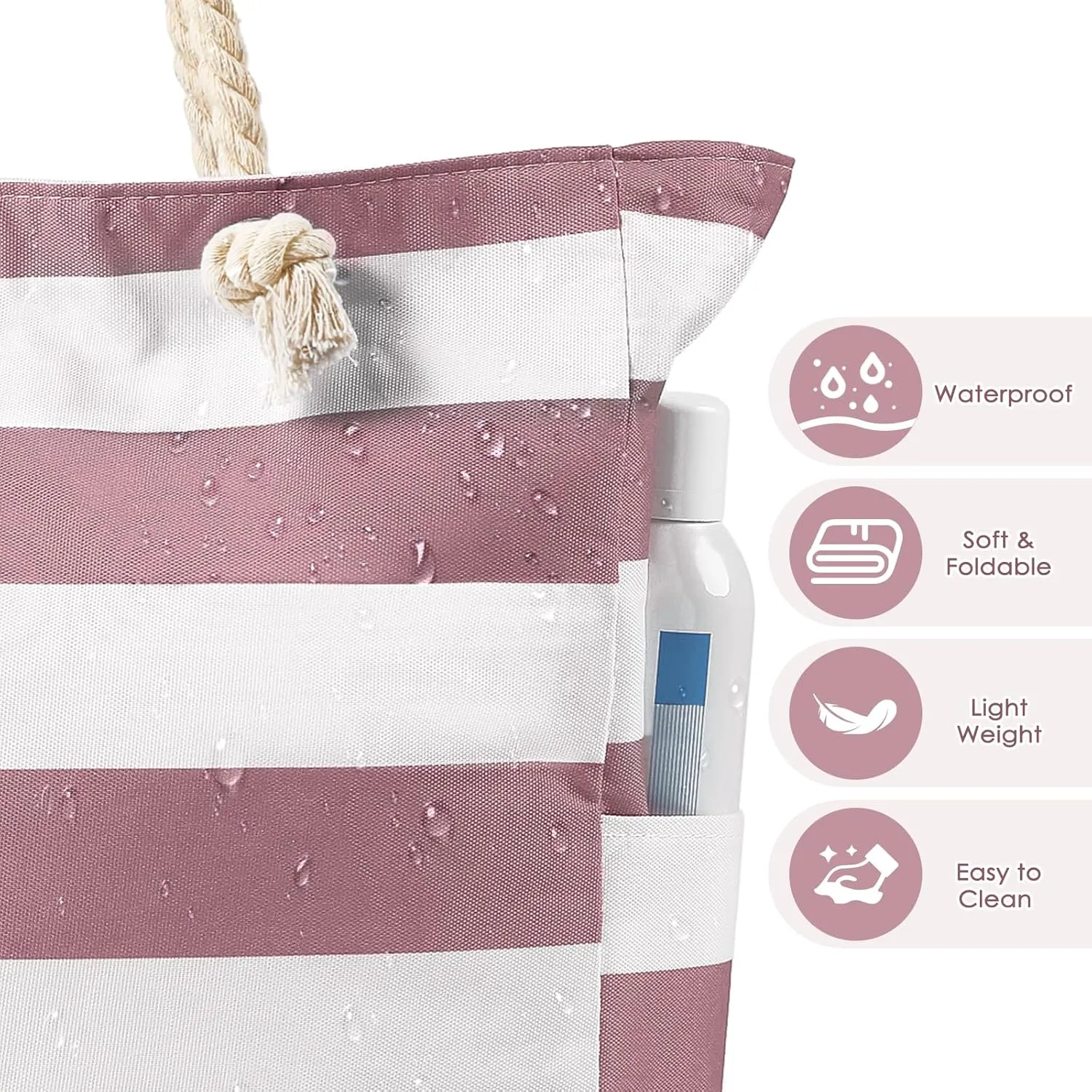 Beach Bags For Women - Large Beach Bags with Zipper Waterproof Sandproof Swim Pool Beach Bag