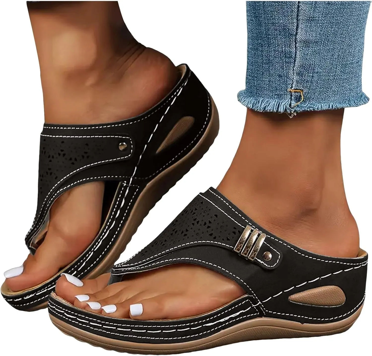Beach Sandals for Woman Walking Women Summer Comfortable Arch Support Wedge Sandals 2025 Orthopedic Flip Flops Slides