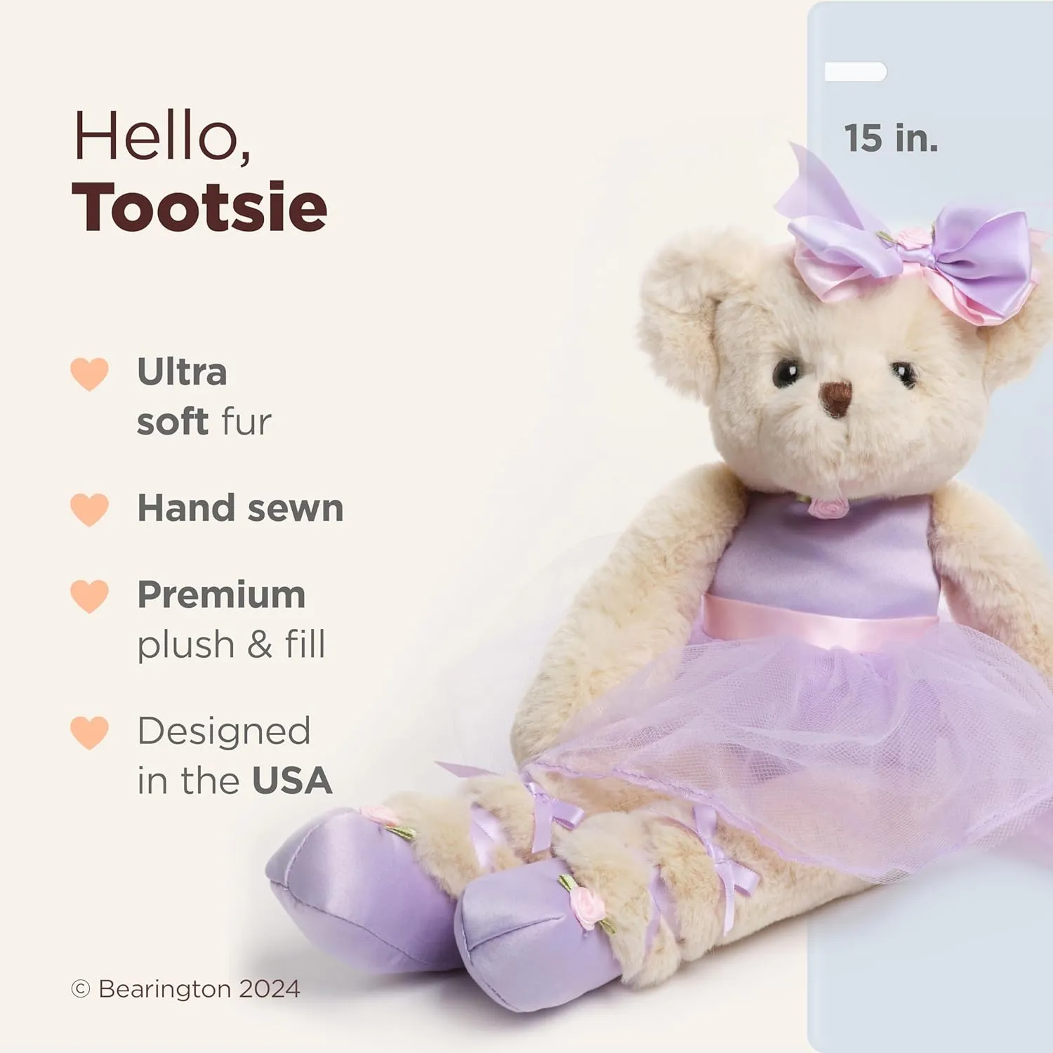 Bearington Tootsie Ballerina 15 Inch Teddy Bears for Girls - Ballerina Stuffed Animals - Dance Recital Gifts for Girls