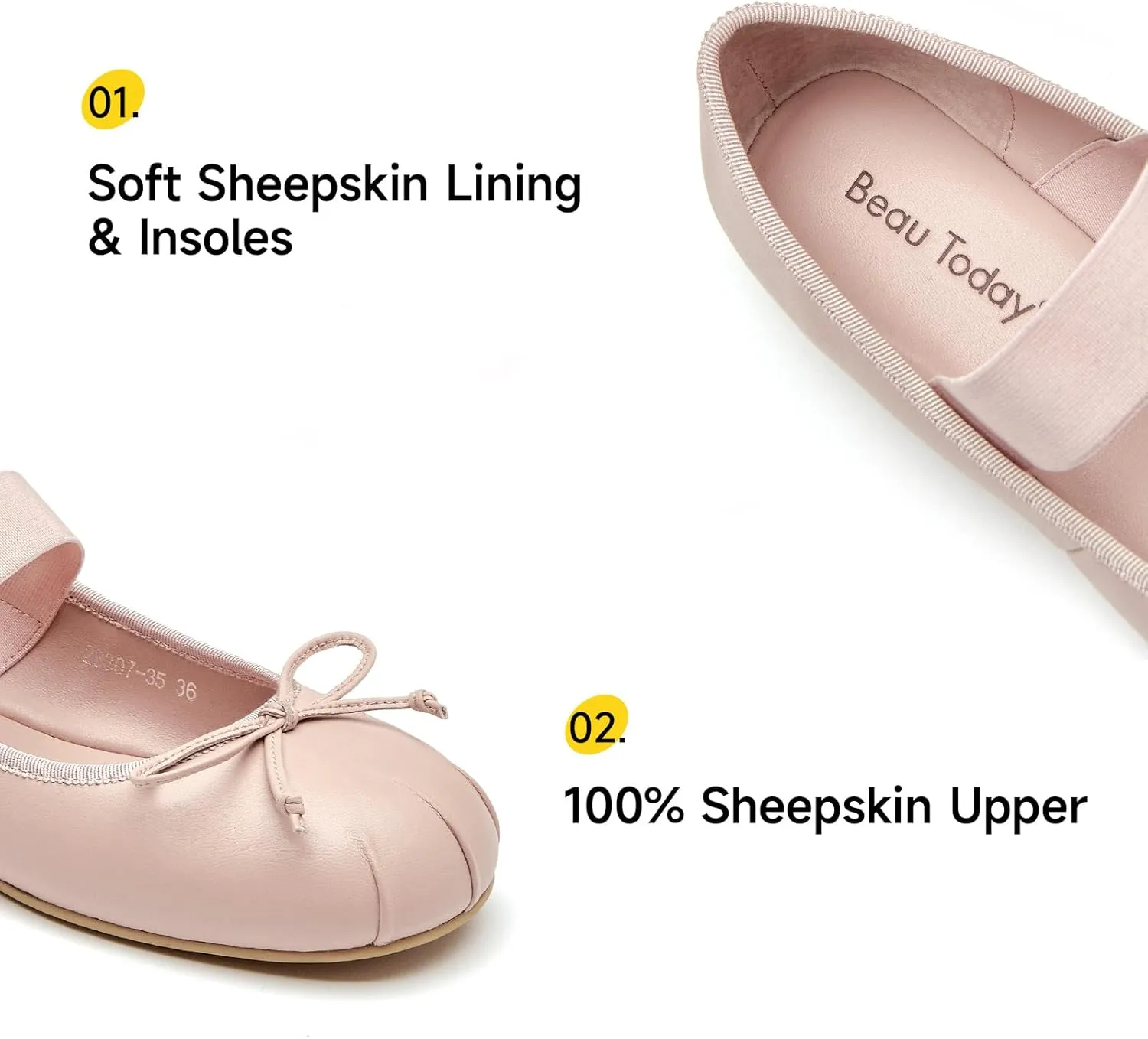 BEAU TODAY Ballet Flats for Women, Womens Mary Janes, Leather Ballerina Flats for Women, Comfortable Round Toe Bow Flat Mary Janes, Casual Dressy Shoes