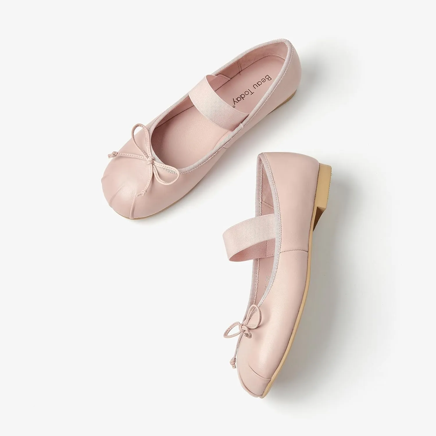 BEAU TODAY Ballet Flats for Women, Womens Mary Janes, Leather Ballerina Flats for Women, Comfortable Round Toe Bow Flat Mary Janes, Casual Dressy Shoes
