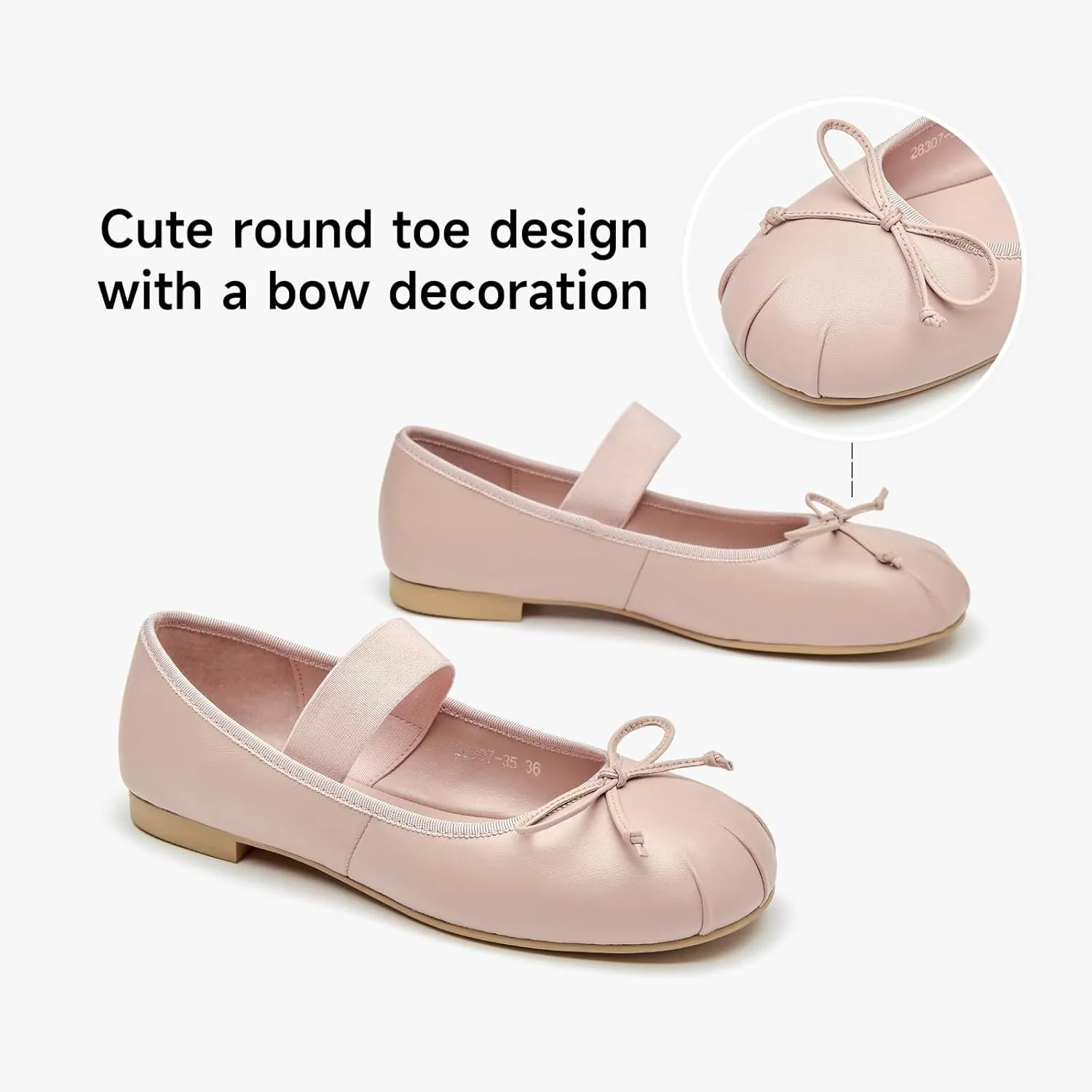 BEAU TODAY Ballet Flats for Women, Womens Mary Janes, Leather Ballerina Flats for Women, Comfortable Round Toe Bow Flat Mary Janes, Casual Dressy Shoes