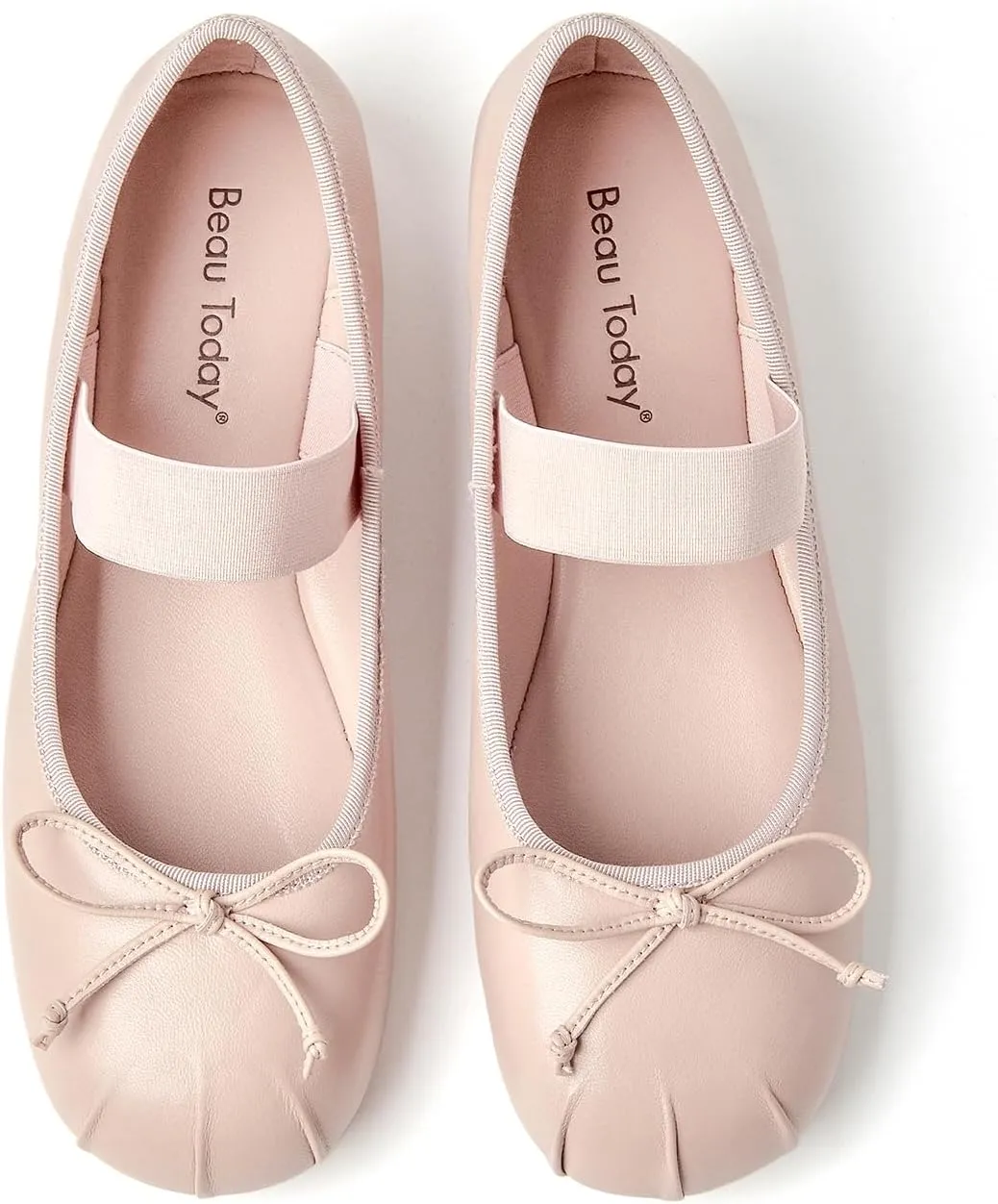 BEAU TODAY Ballet Flats for Women, Womens Mary Janes, Leather Ballerina Flats for Women, Comfortable Round Toe Bow Flat Mary Janes, Casual Dressy Shoes