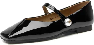 BEAU TODAY Mary Jane Flats for Women, Womens Mary Janes, Ballet Flats for Women, Patent Leather Square Toe Flats, Comfortable Casual Fashion Slip-on Flat Dress Shoes
