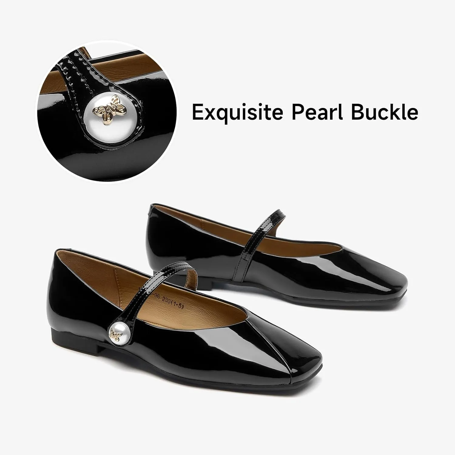 BEAU TODAY Mary Jane Flats for Women, Womens Mary Janes, Ballet Flats for Women, Patent Leather Square Toe Flats, Comfortable Casual Fashion Slip-on Flat Dress Shoes