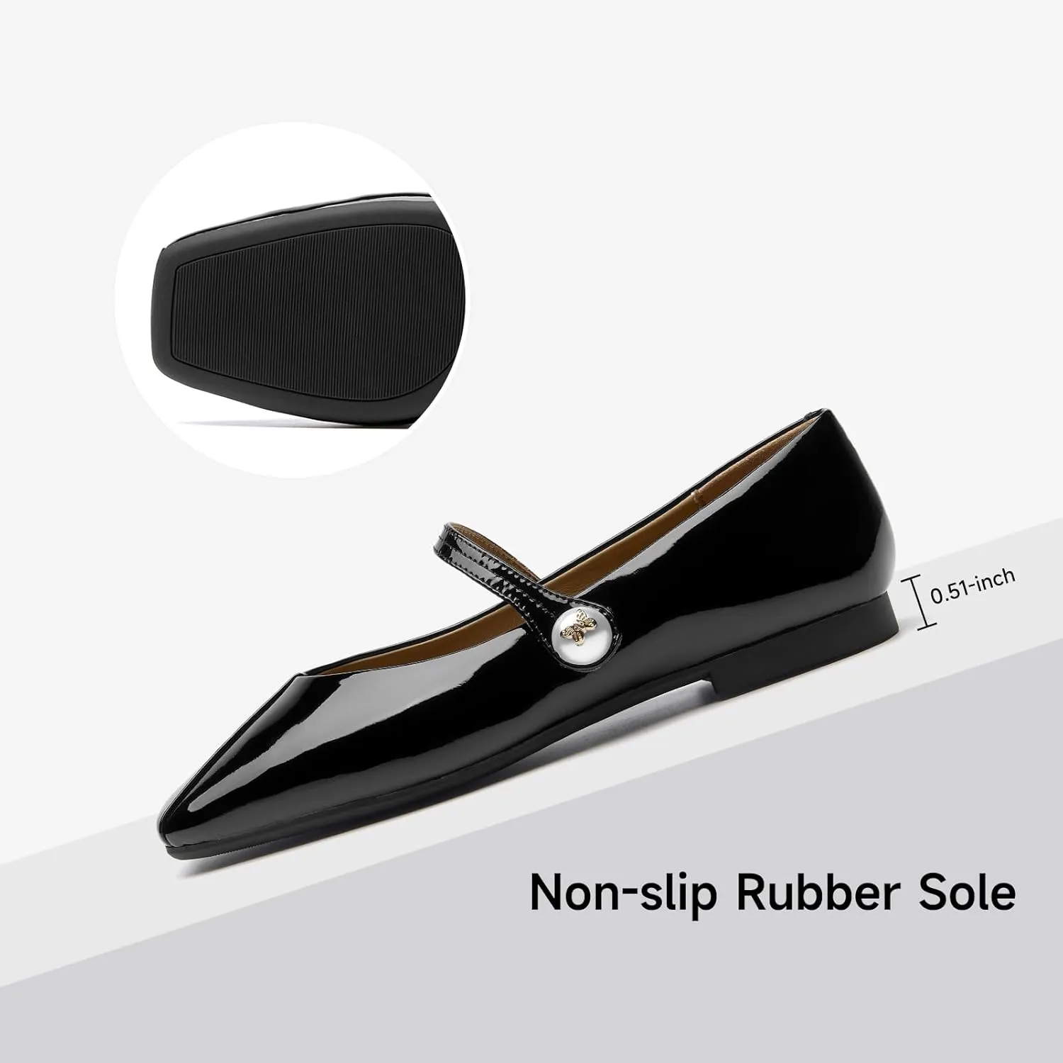 BEAU TODAY Mary Jane Flats for Women, Womens Mary Janes, Ballet Flats for Women, Patent Leather Square Toe Flats, Comfortable Casual Fashion Slip-on Flat Dress Shoes