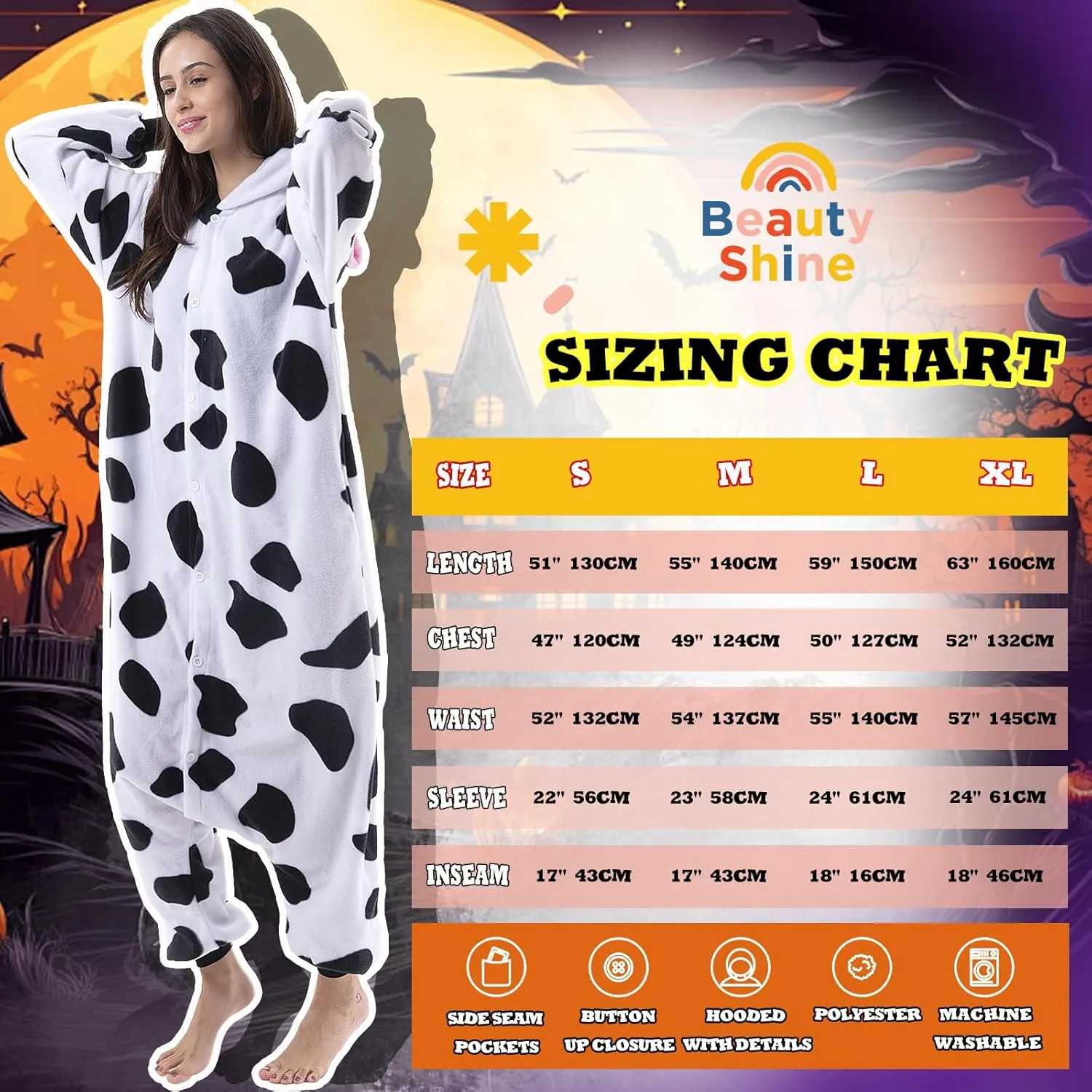 Beauty Shine Unisex Adult Onesie One Piece Pajamas Cosplay Cartoon Costume Halloween Christmas Sleepwear Jumpsuit Homewear