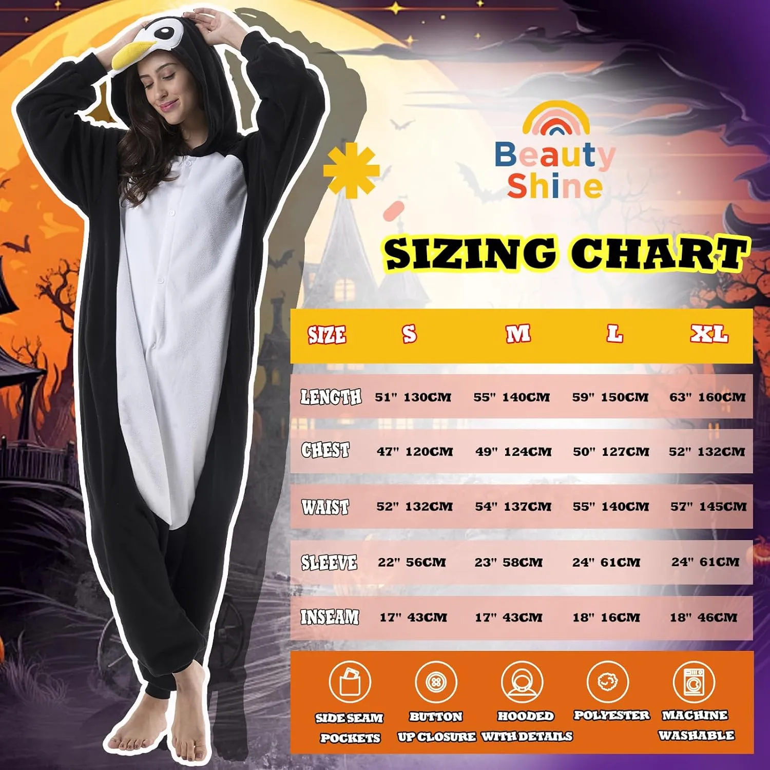 Beauty Shine Unisex Adult Onesie One Piece Pajamas Cosplay Cartoon Costume Halloween Christmas Sleepwear Jumpsuit Homewear