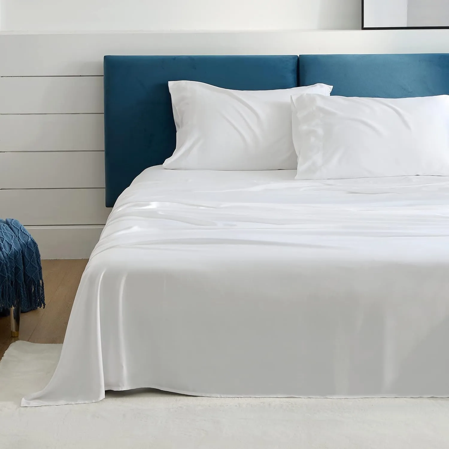 Bedsure King Size Sheet Set, Cooling Sheets King, Rayon Derived from Bamboo, Deep Pocket Up to 16", Breathable & Soft Bed Sheets, Hotel Luxury Silky Bedding Sheets & Pillowcases, White